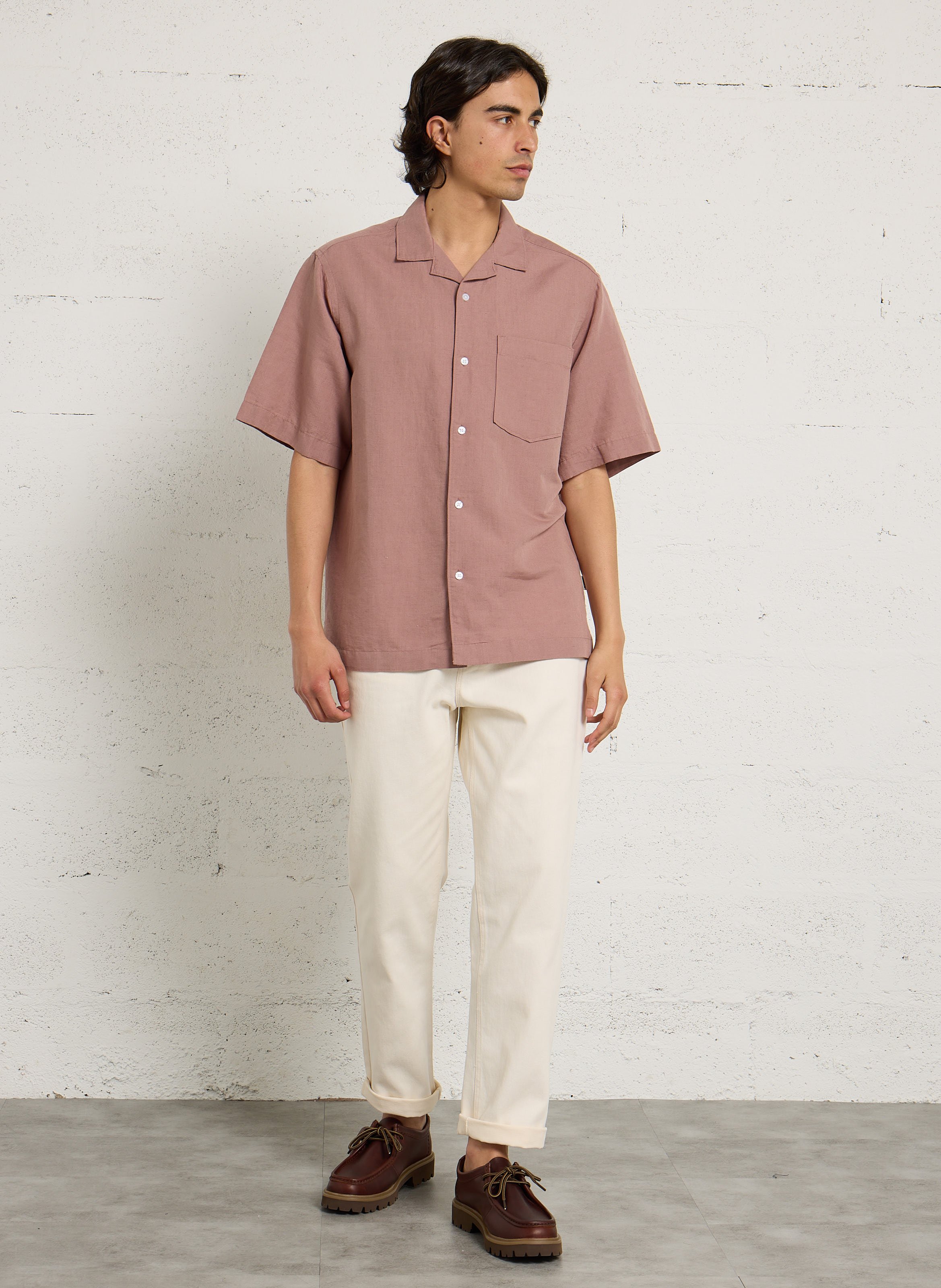 Chemise droite unie en lin mélangé MINIMUM Rose