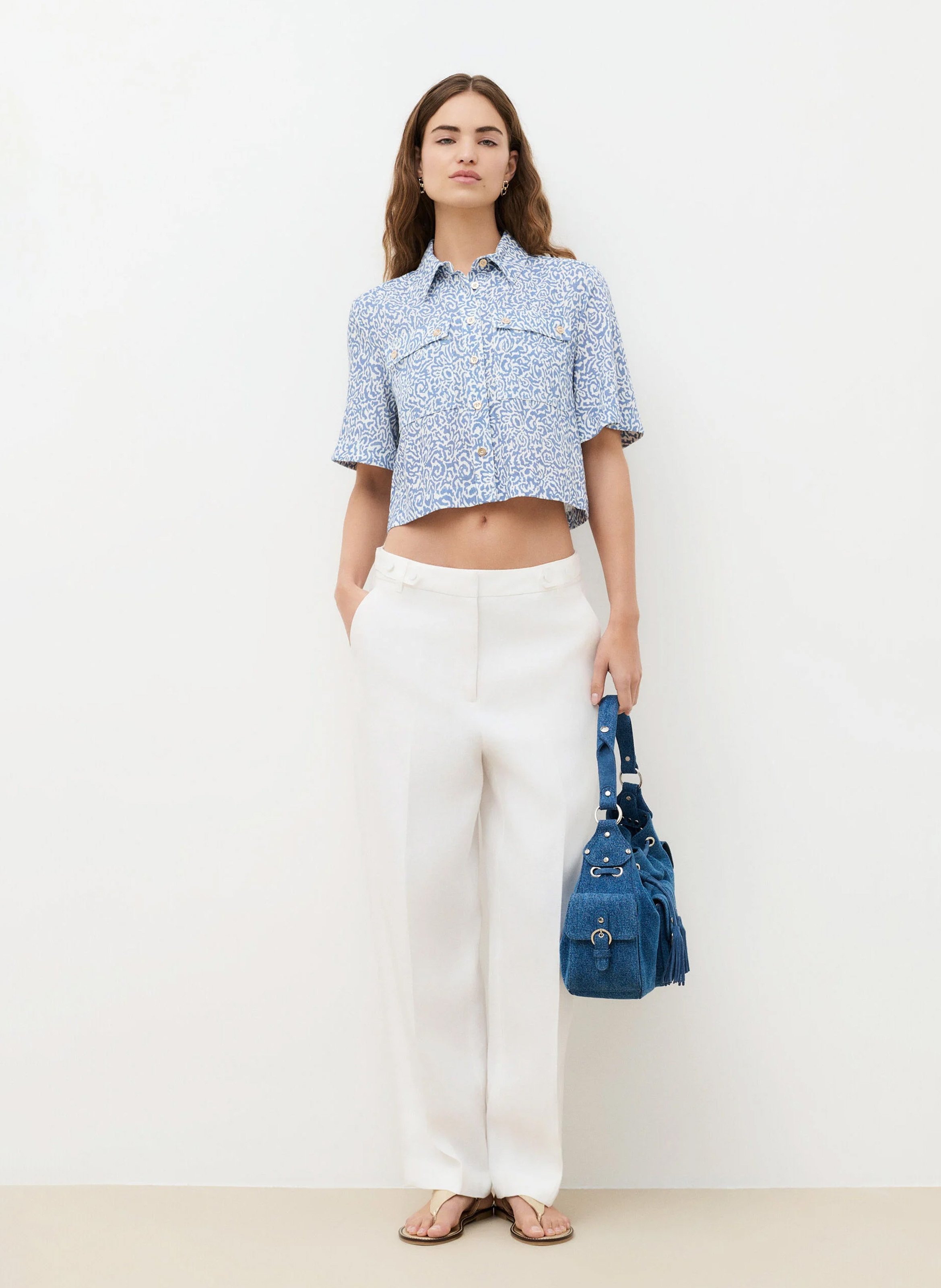 Chemise courte imprimée CAROLL Bleu