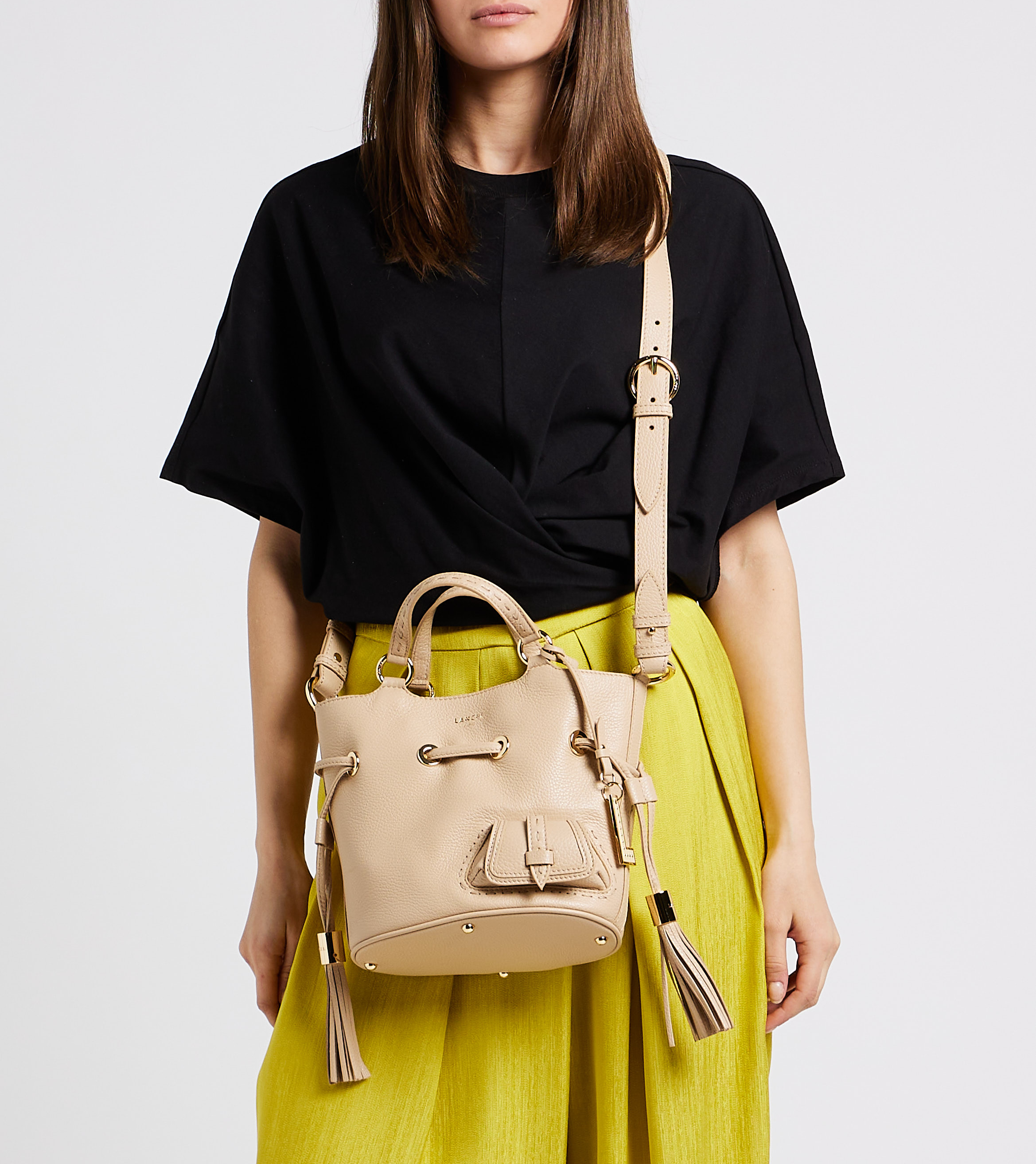 Grained leather bucket bag LANCEL Beige