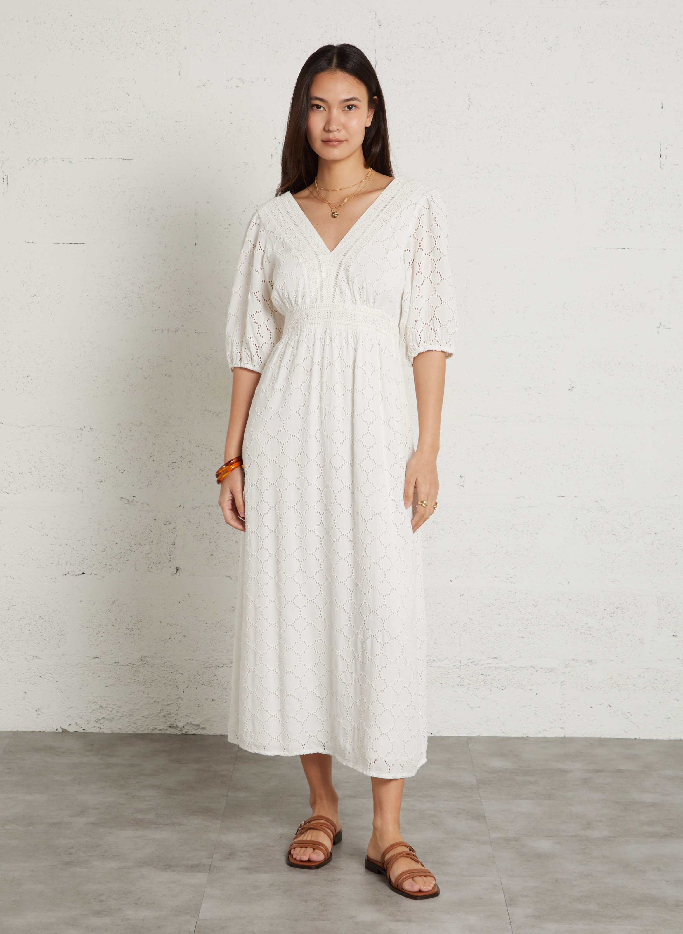 Lange jurk met V-hals MAISON 123 Wit