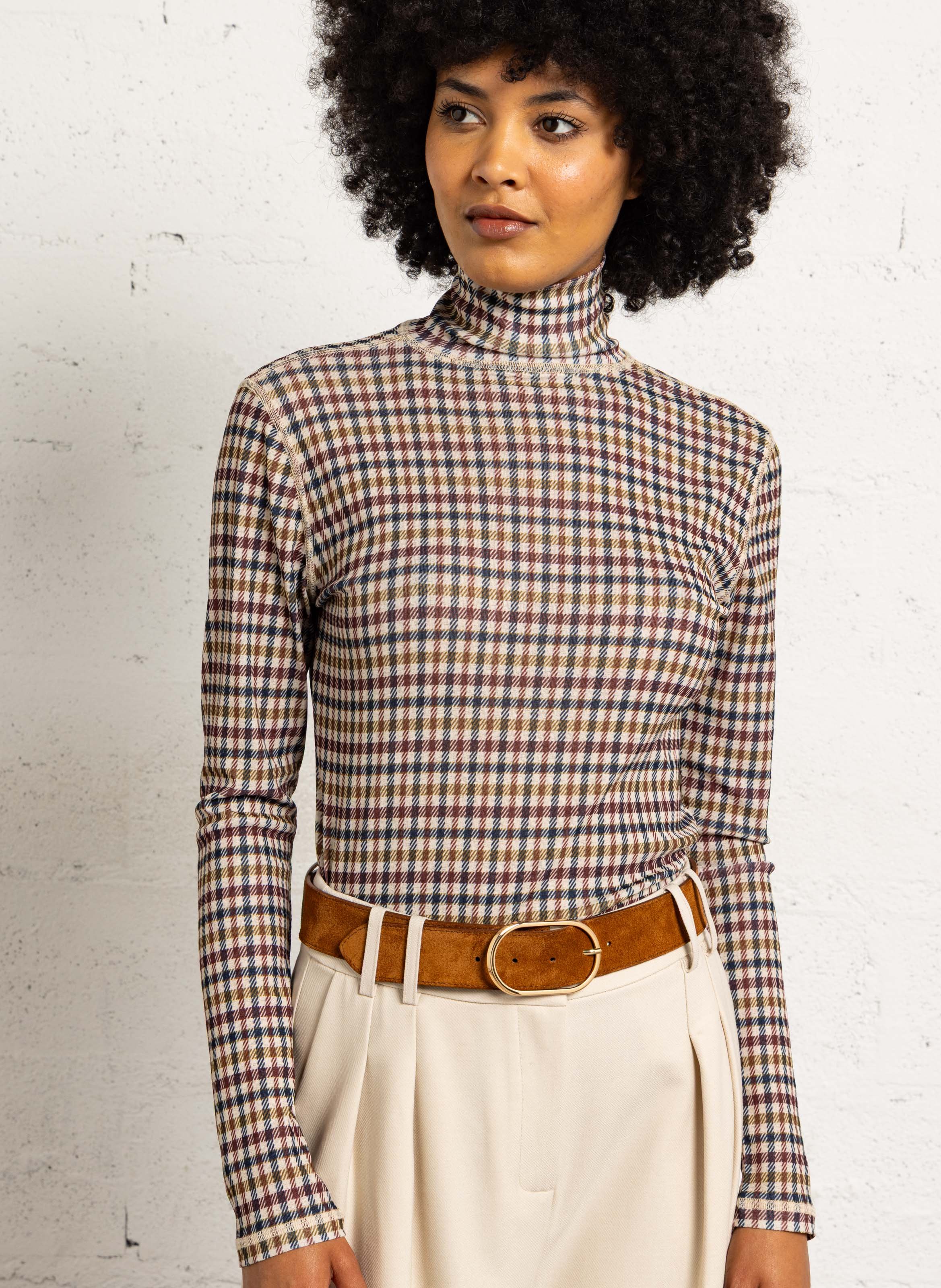 Sous-pull droit col montant imprimé SUNCOO Marron