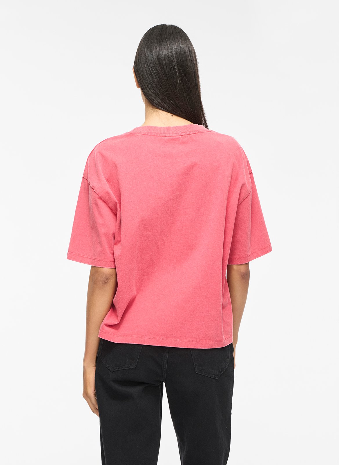 Tee-shirt droit col rond en coton bio imprimé VILA Rouge