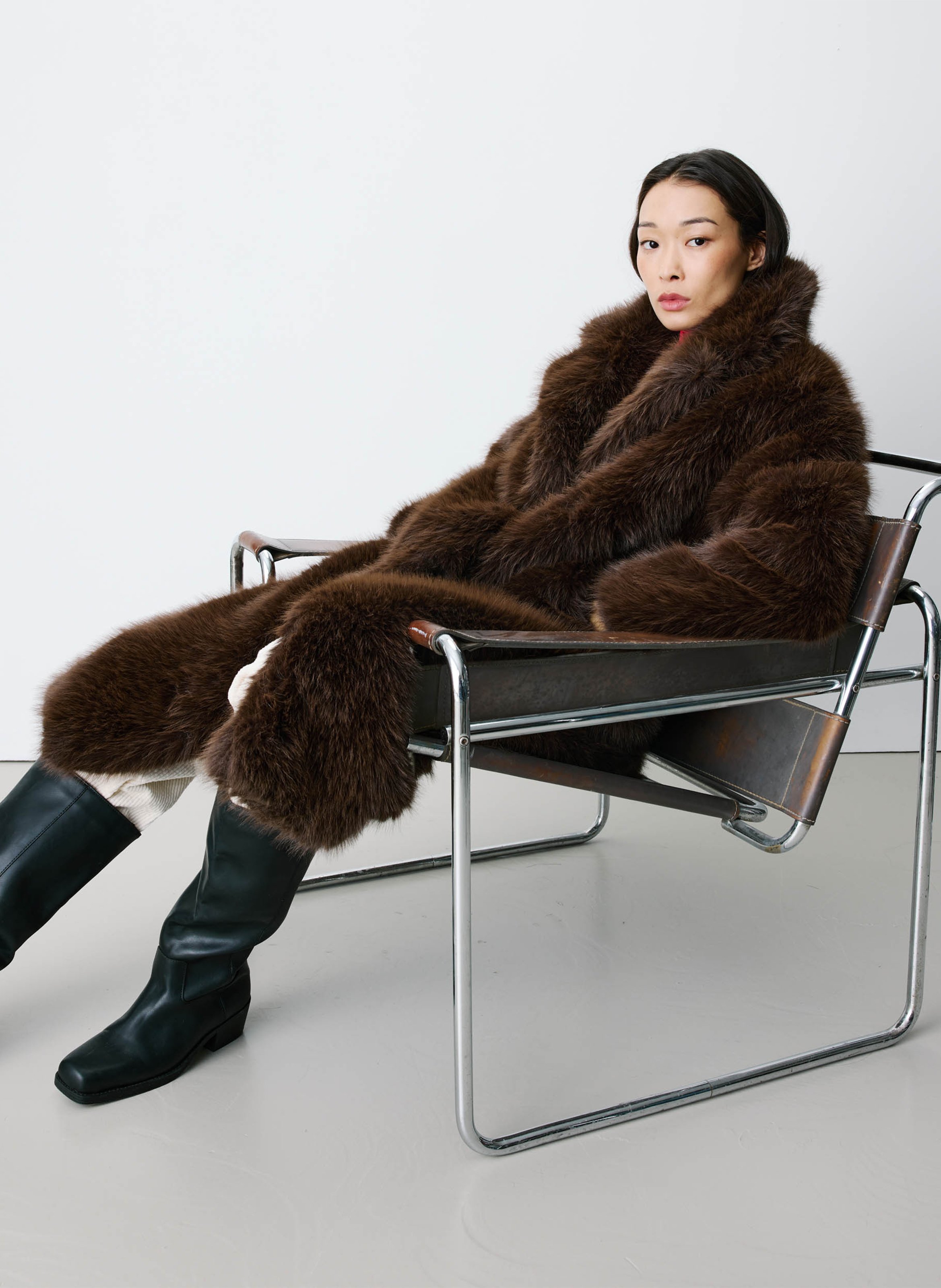 Manteau ample col tailleur en fausse fourrure GRACE ET MILA Marron