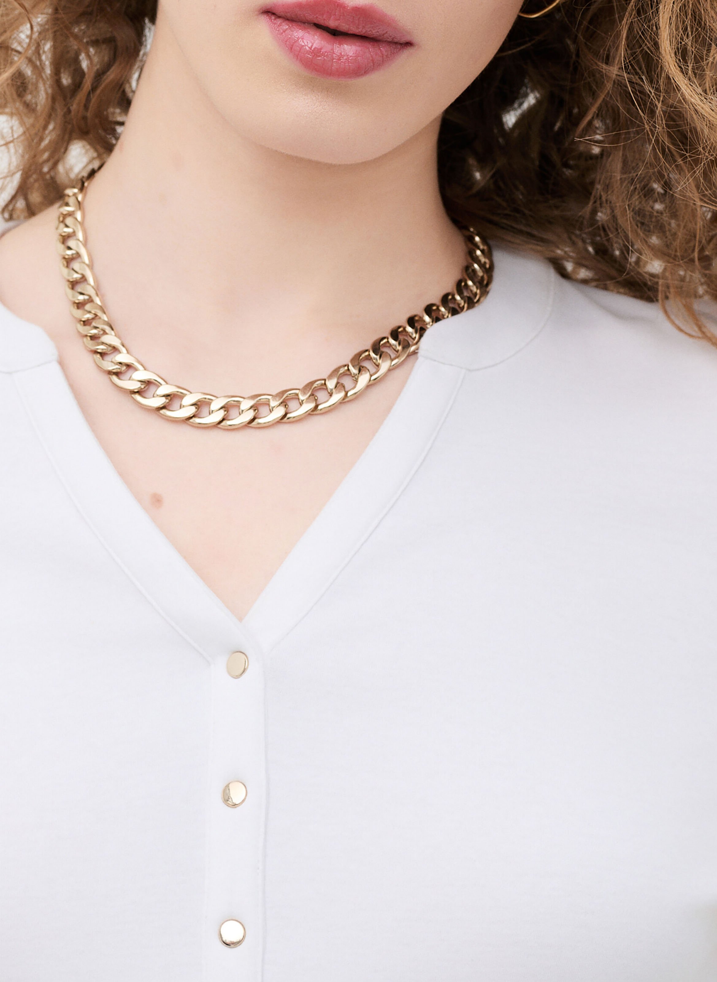T-Shirt mit geradem Stehkragen in Uni | Beige CAROLL Damen