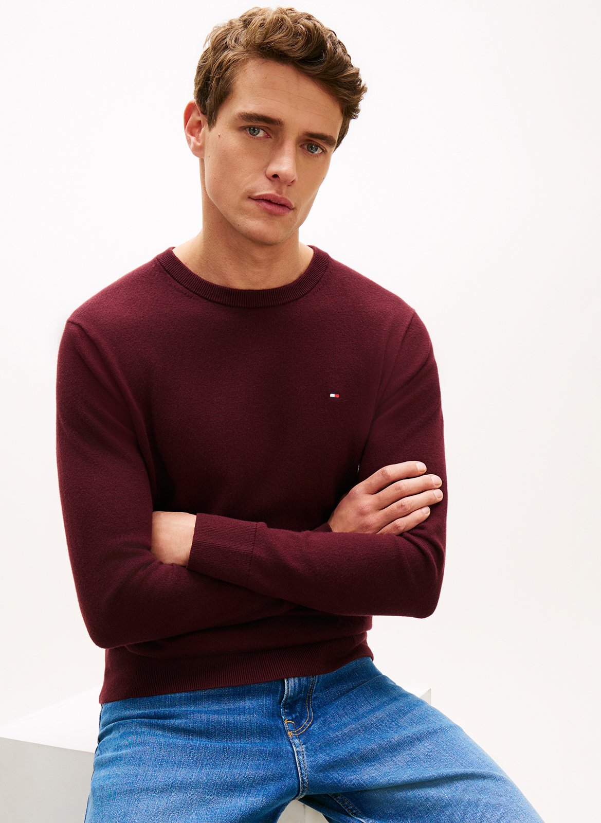 Ärmelloser Pullover mit Schnürung aus Baumwolle und Wolle TOMMY HILFIGER Pflaume