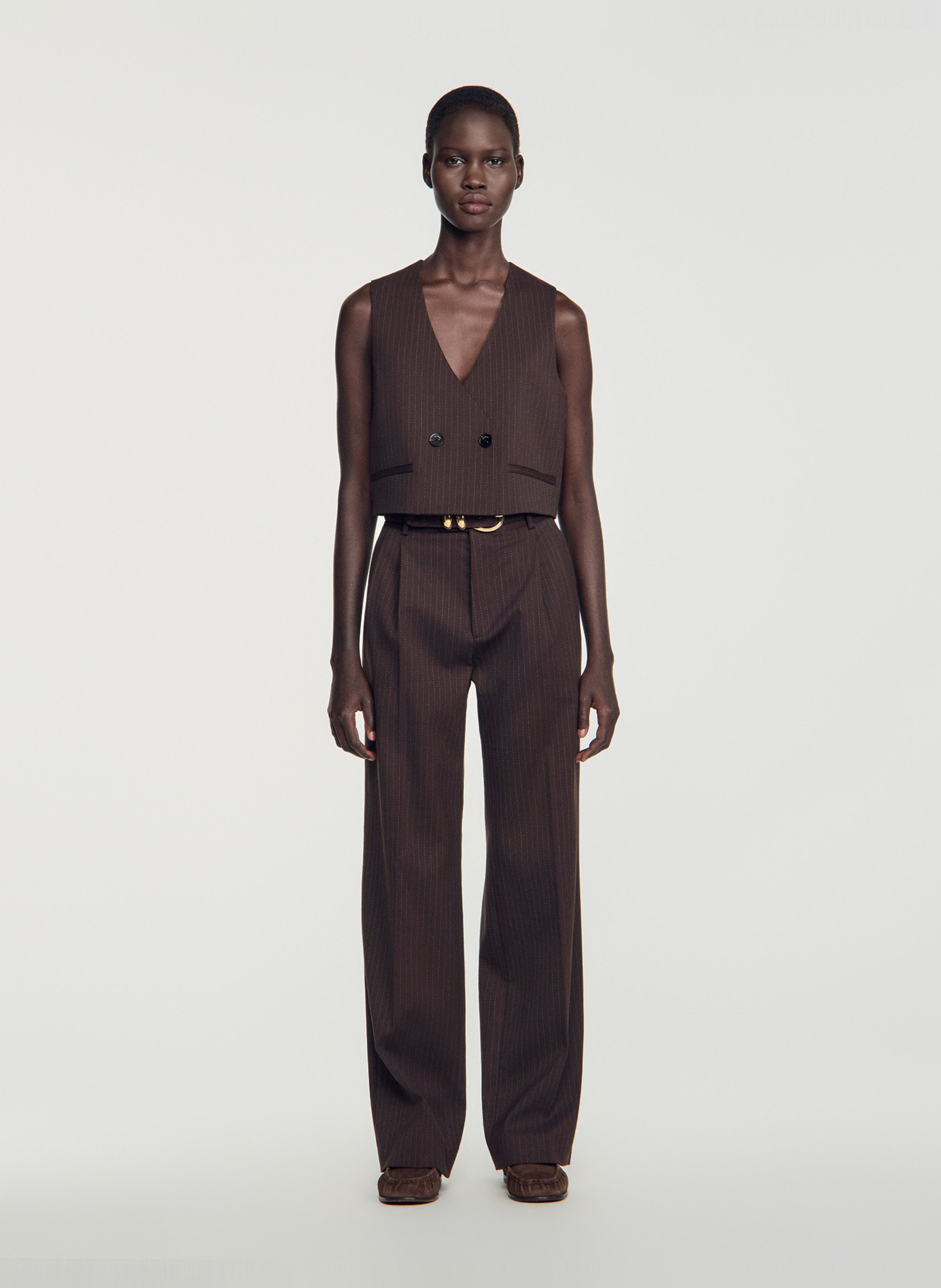 Gilet droit court SANDRO Marron