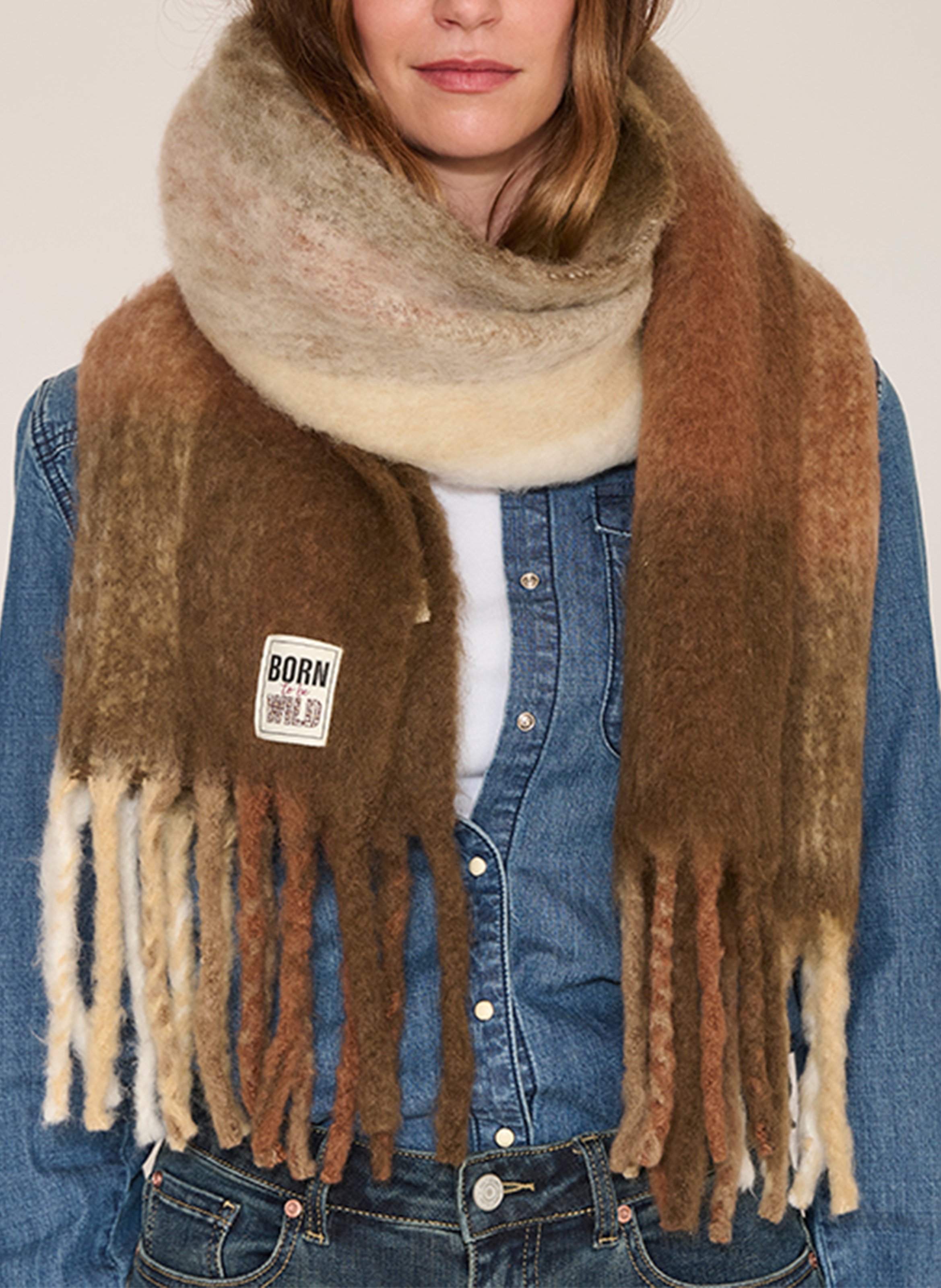 Fringed plain scarf MKT Brown