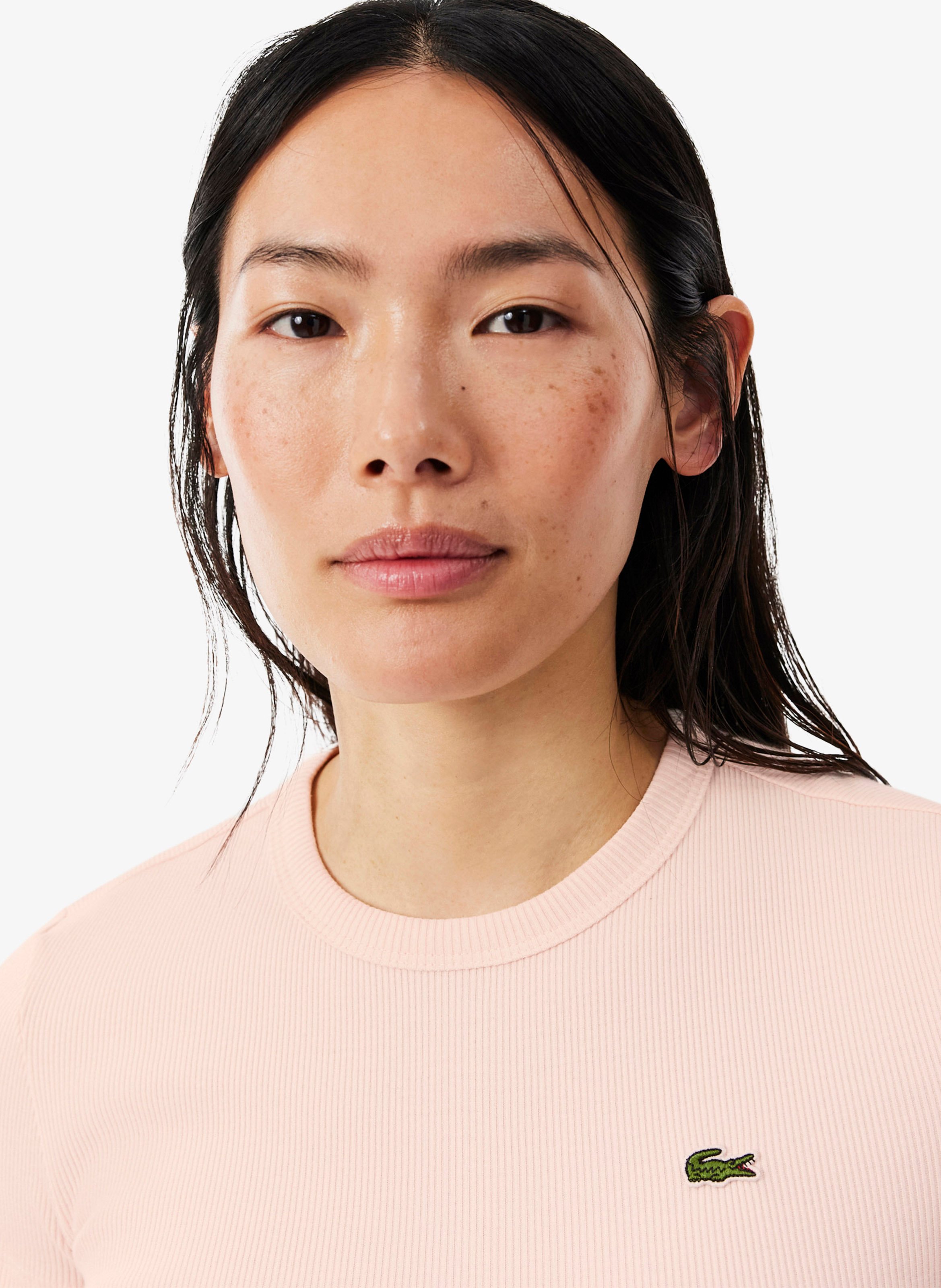 Tee-shirt moulant col rond en coton LACOSTE Rose