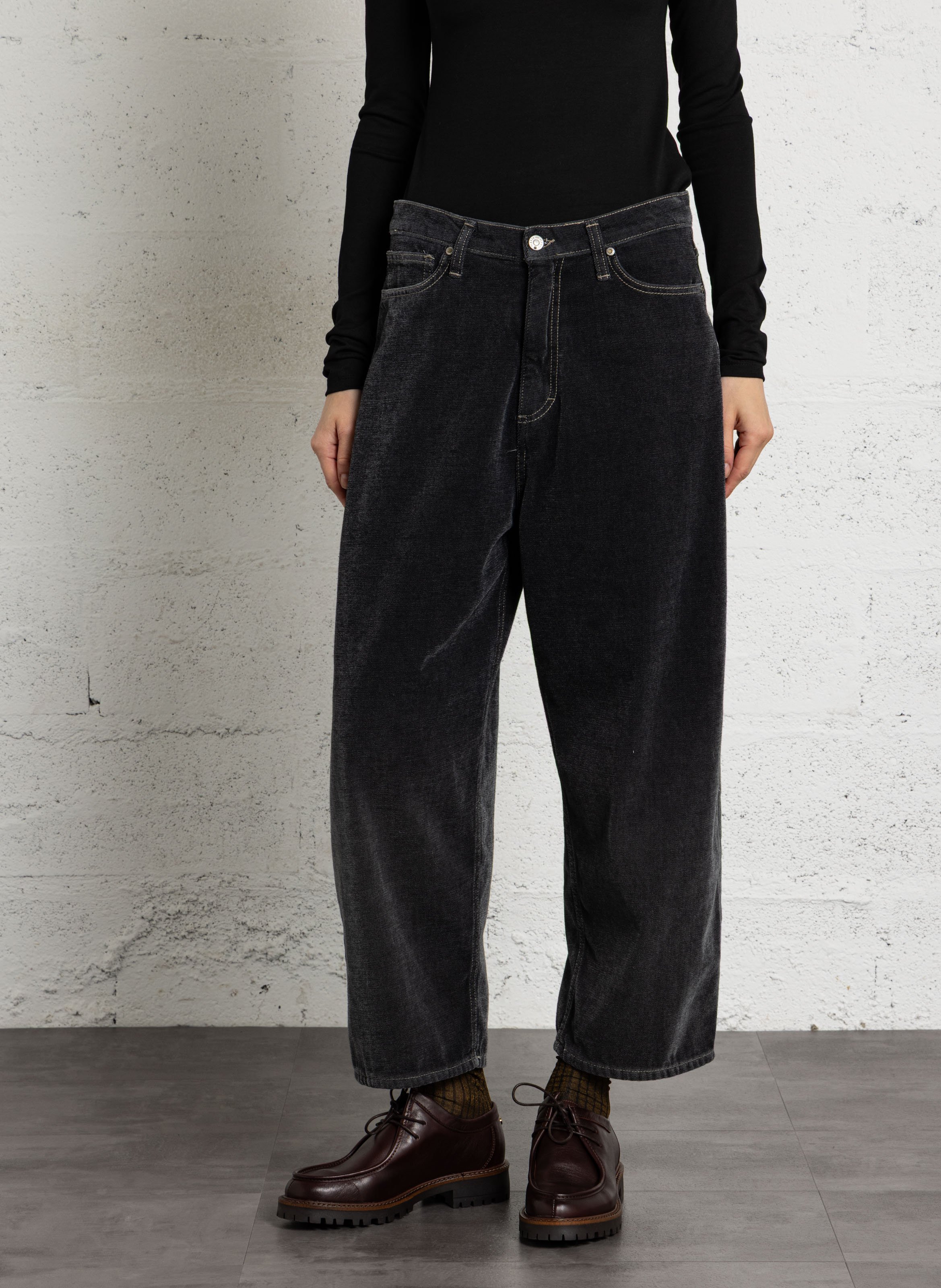 Mixed cotton barrel jeans PLEASE Black
