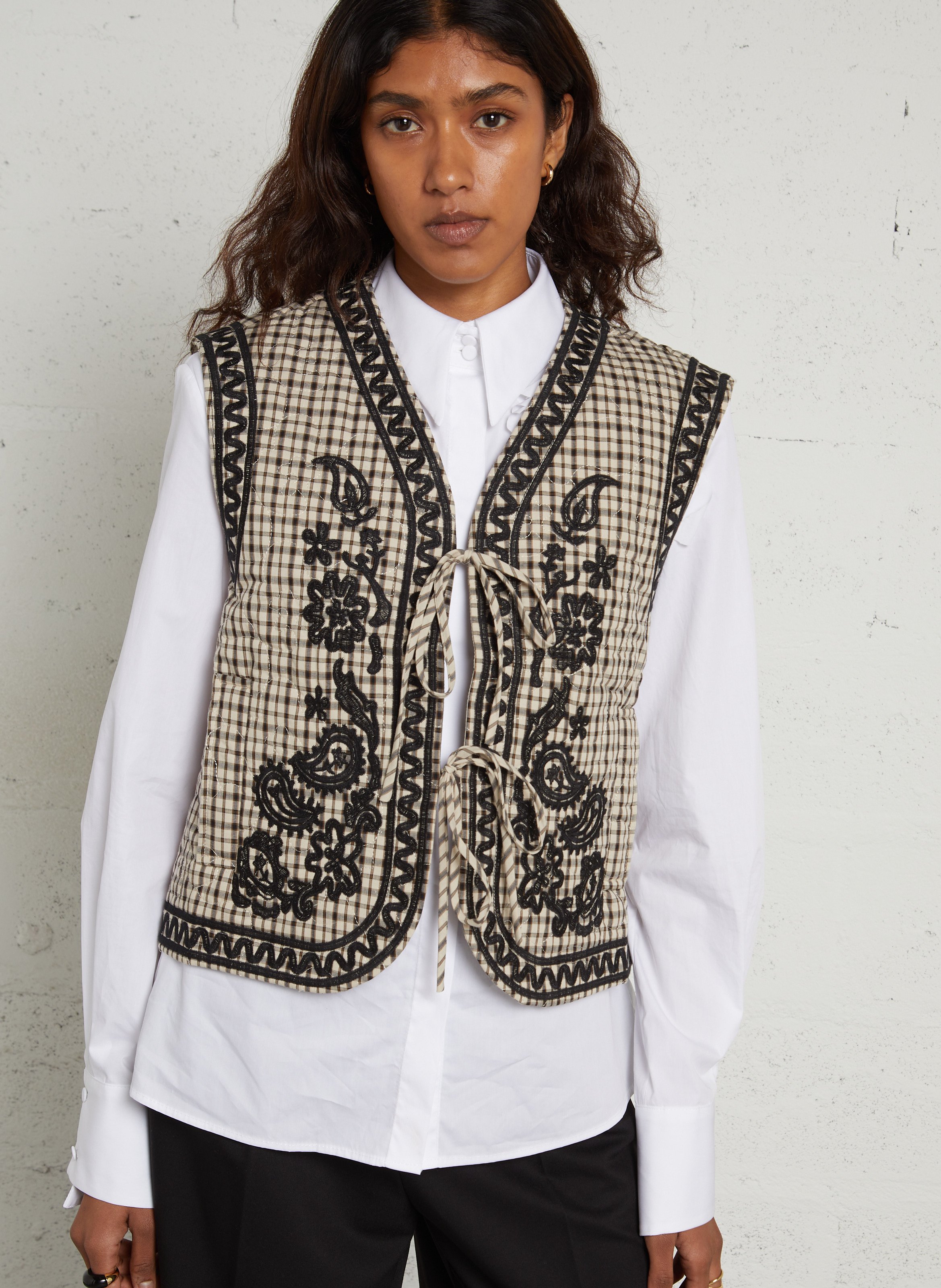 Gilet droit à carreaux brodé en coton mélangé THE KORNER Beige