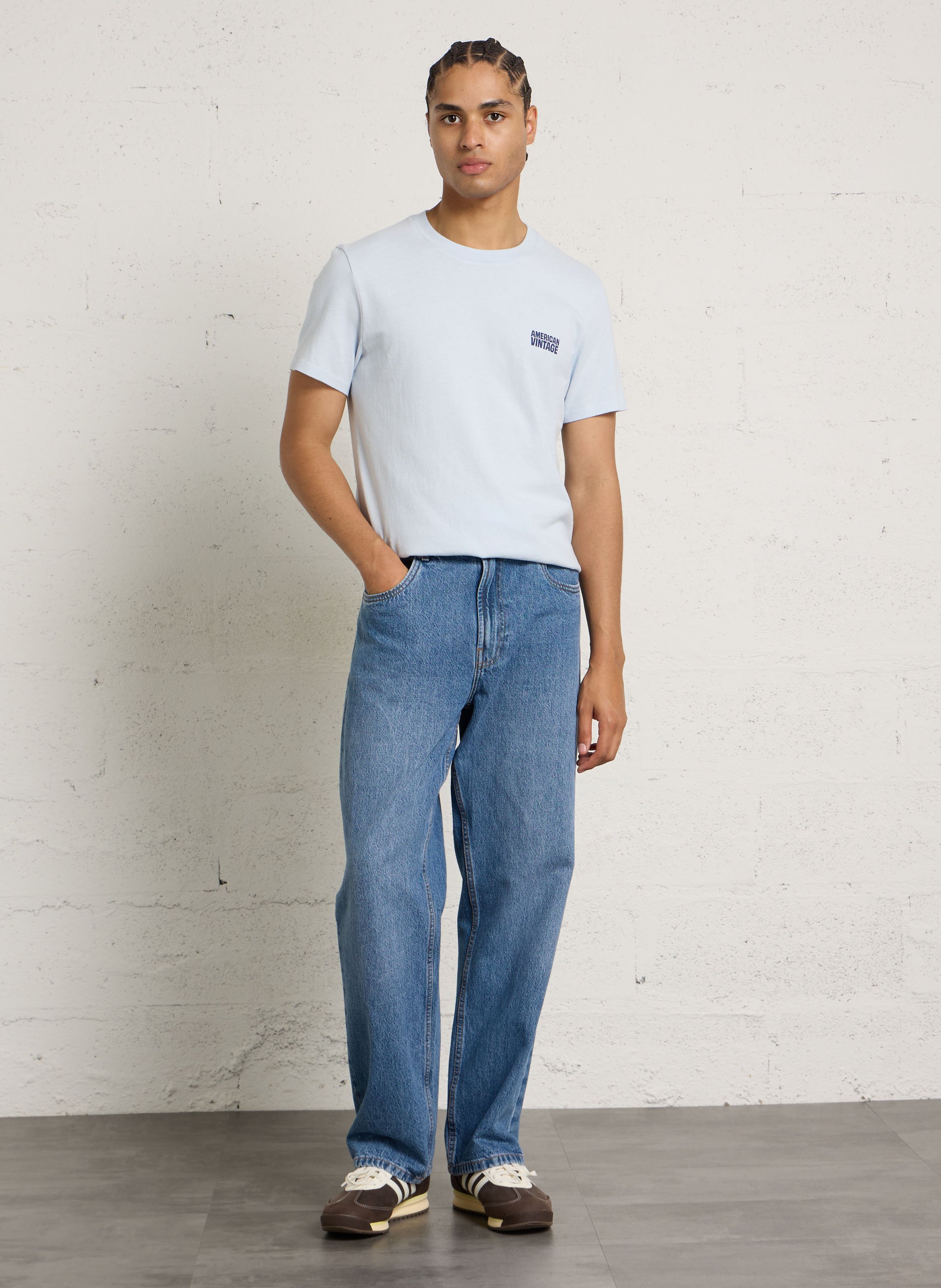 Tee-shirt droit col rond en coton AMERICAN VINTAGE Bleu