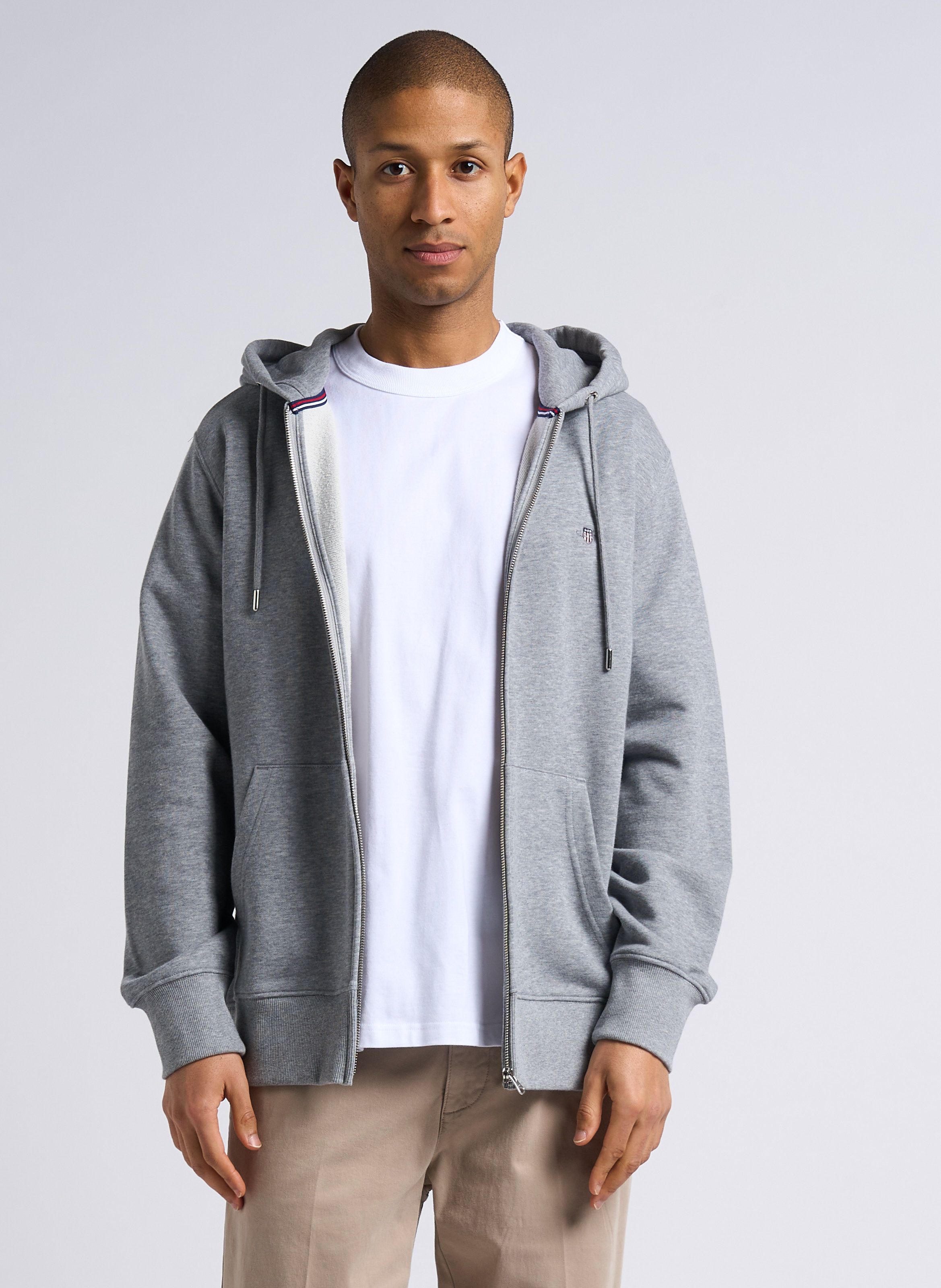 Straight cut Zip up Cotton blend Hoodie Gris Mel Gant Men 2007059 93 GRIS MEL Place des Tendances Europe