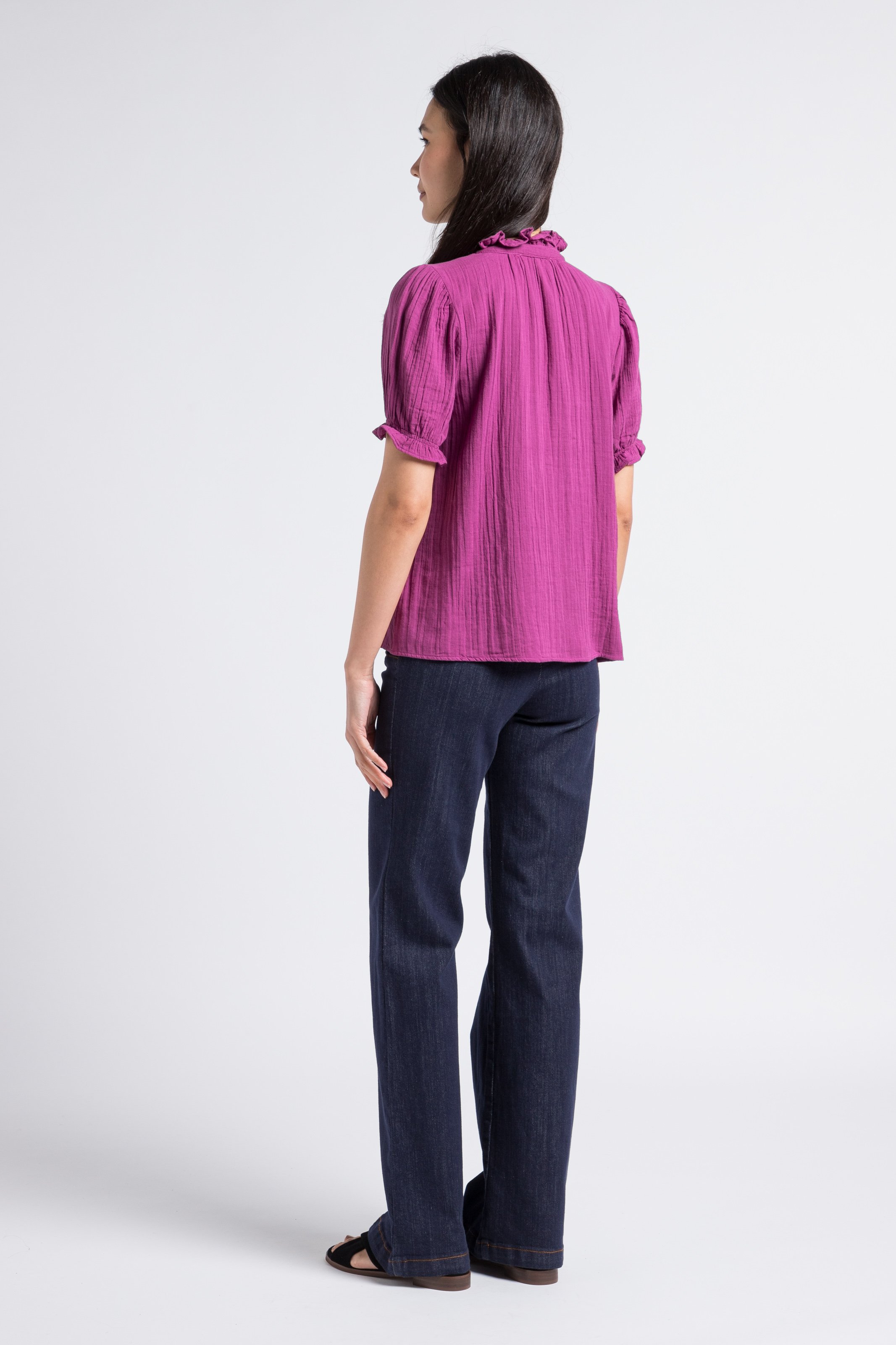 High-rise straight cotton-blend buttoned jeans Blue