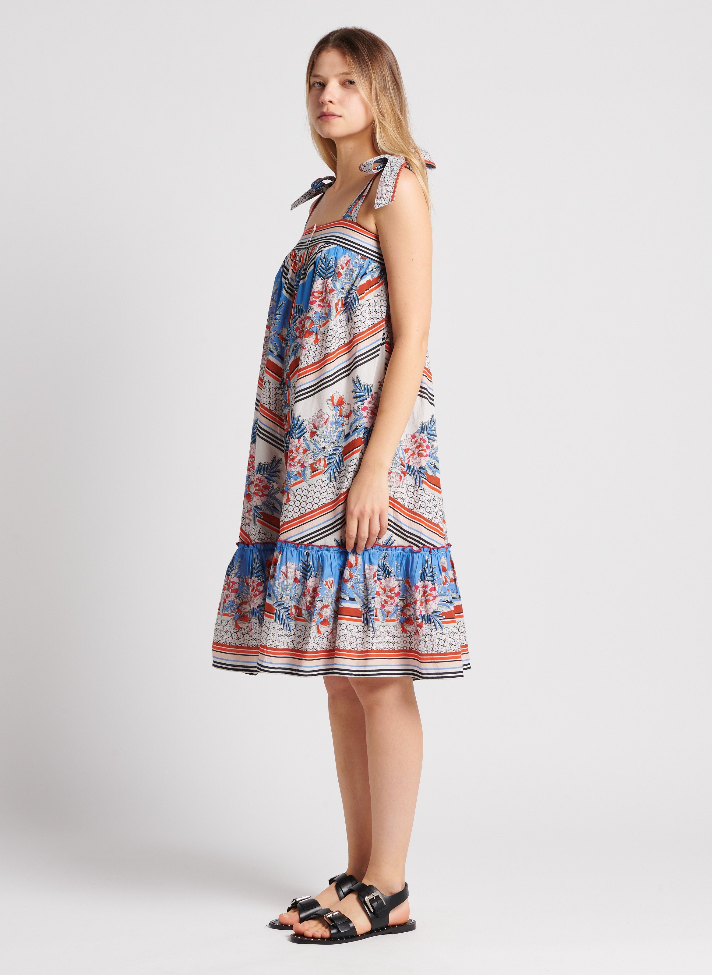 Robe midi imprimée à smocks en coton M.A.B.E Multicolore