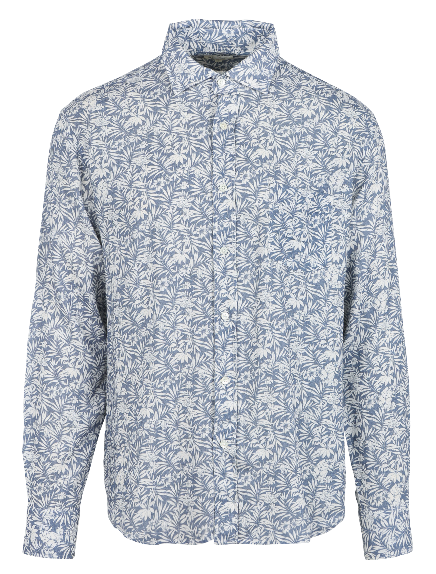Regular-fit overhemd met plantaardige print in gemengd linnen Blauw