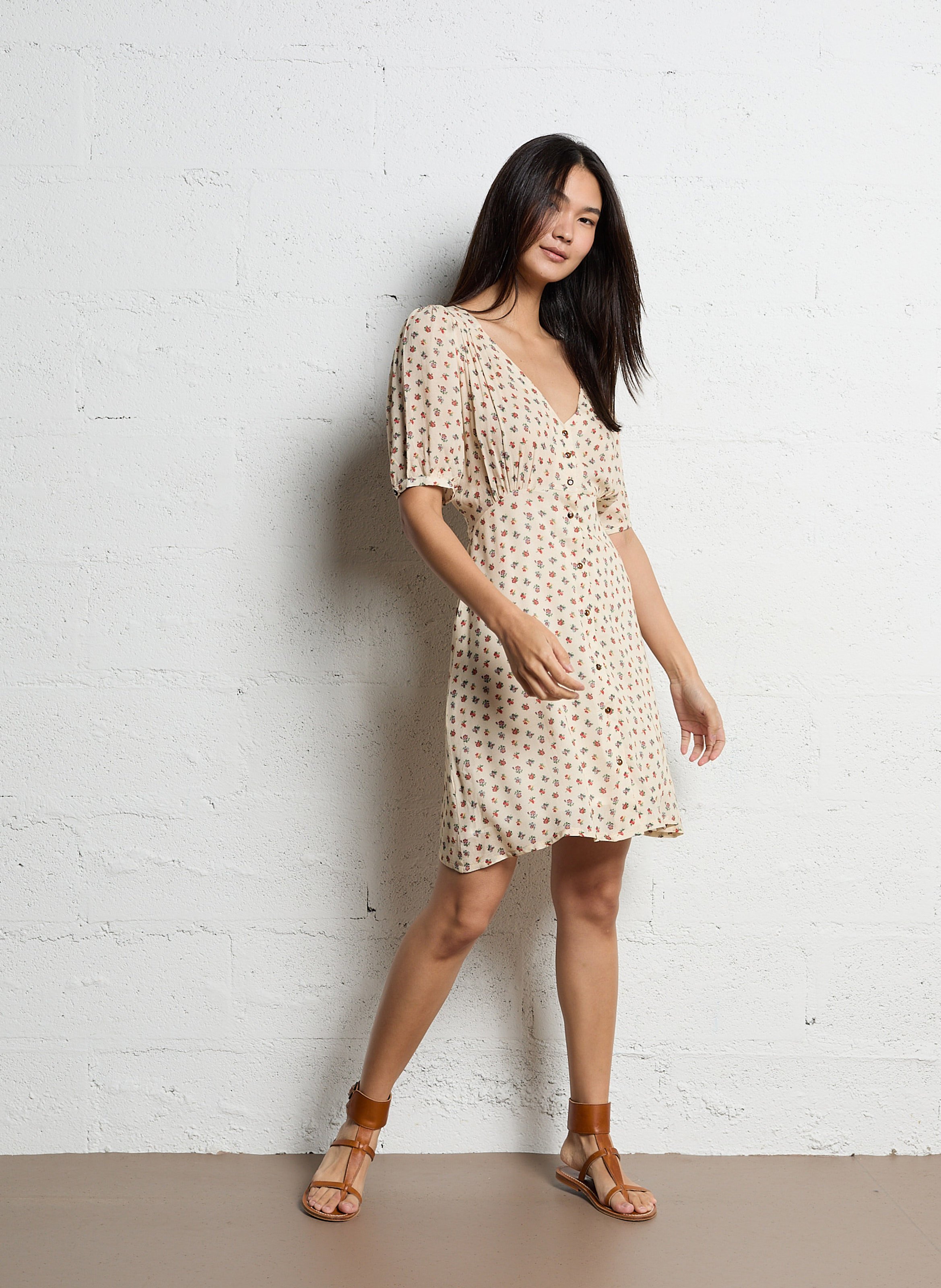 Robe courte cintrée col V EMILE ET IDA Beige