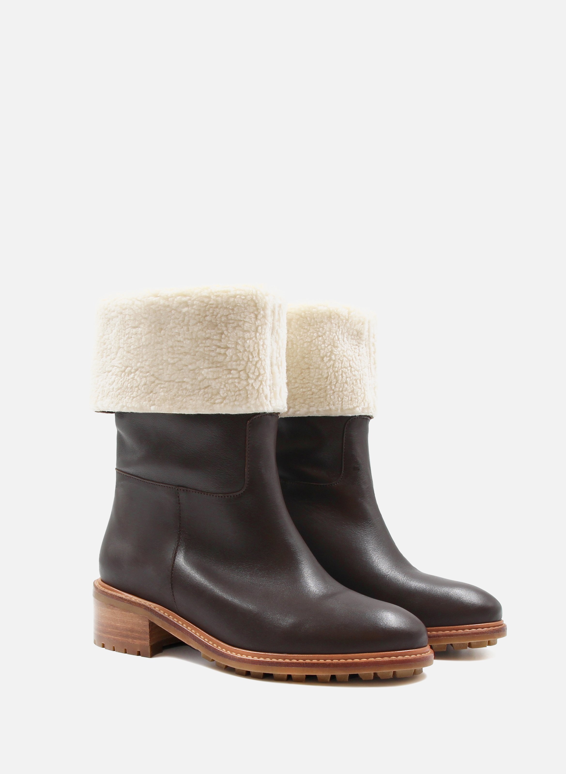 Fur-lined leather boots JULES & JENN Brown