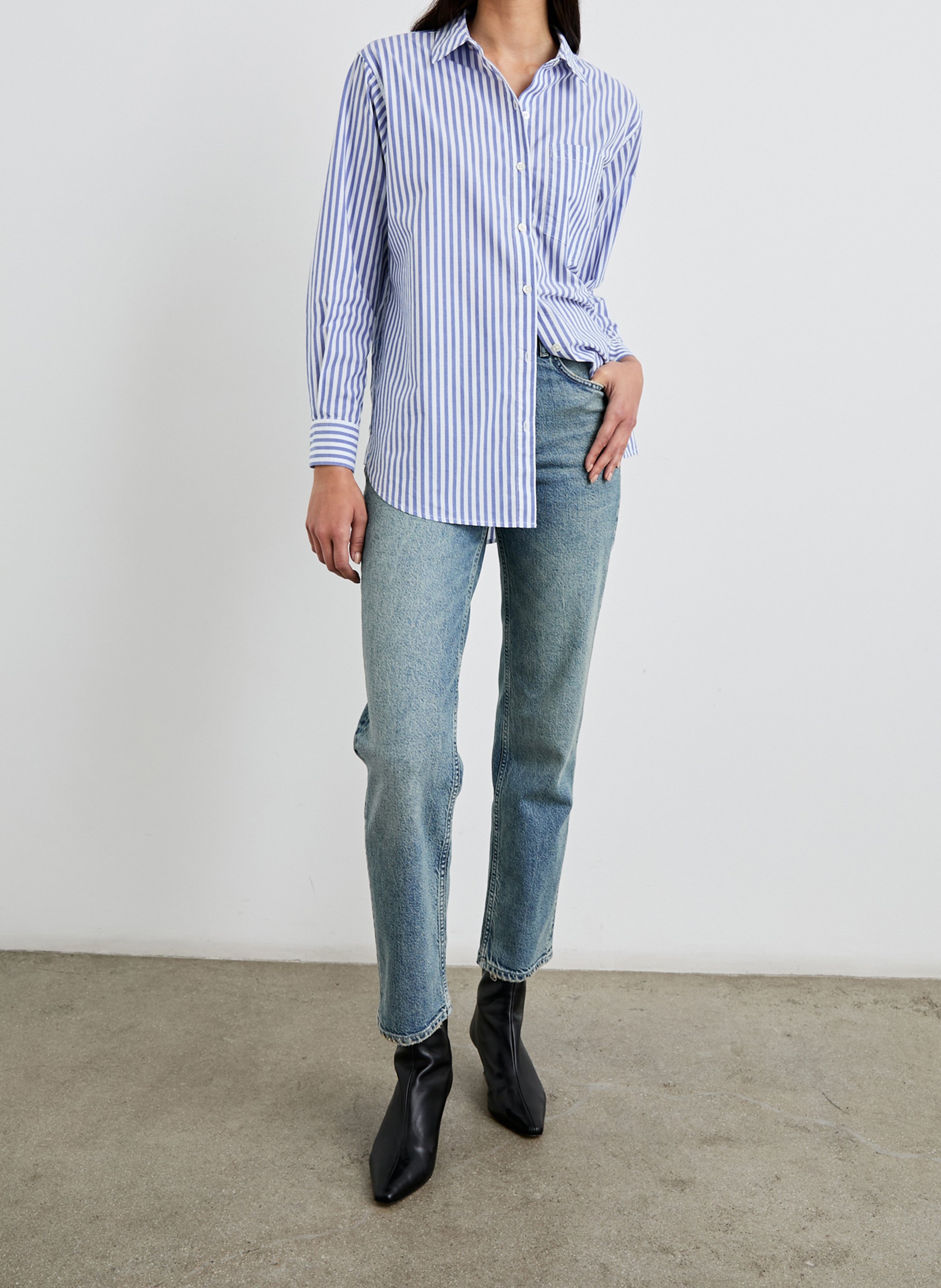 Chemise droite rayée en coton RAILS Bleu