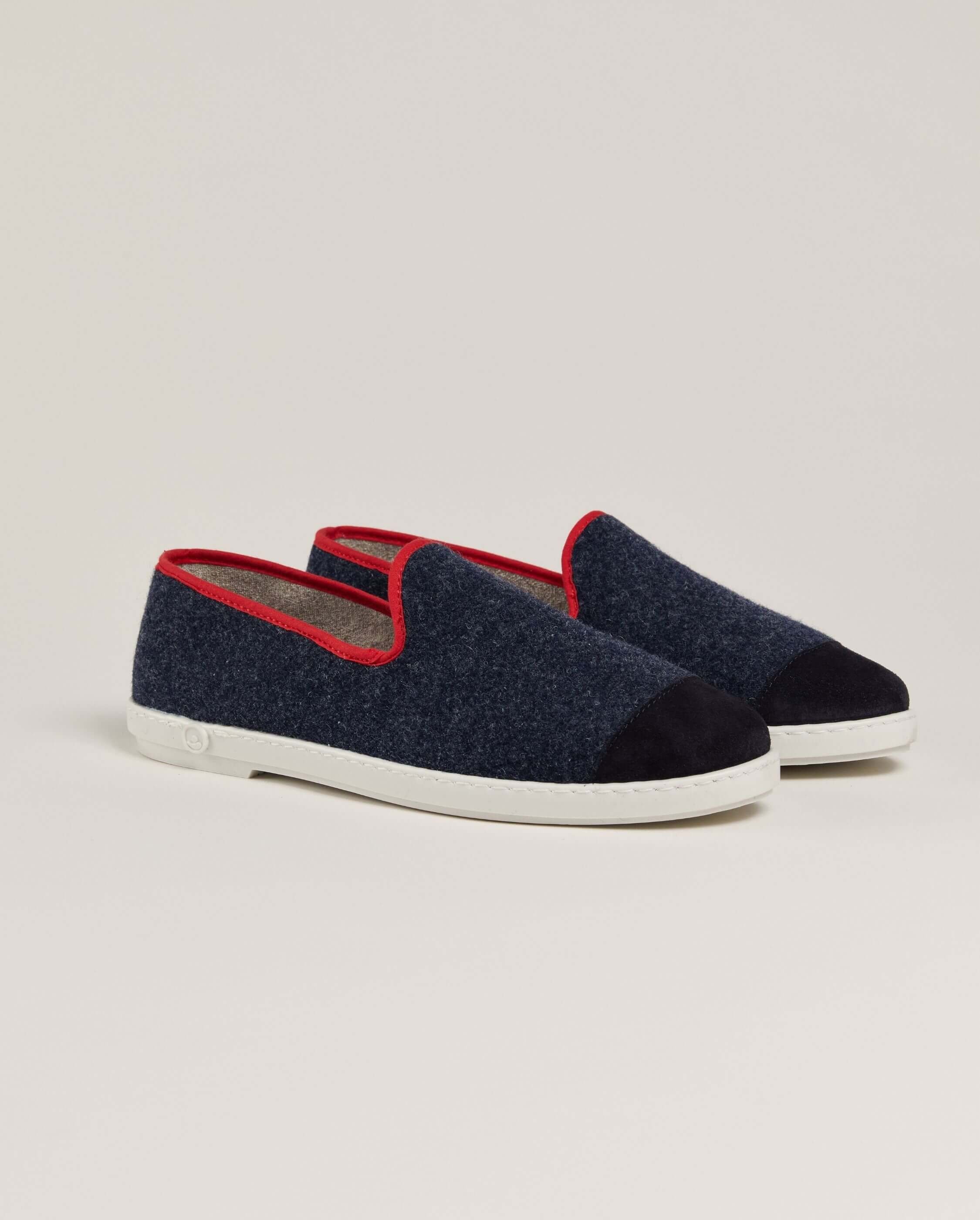 Men's wool slippers, navy red ANGARDE Blue