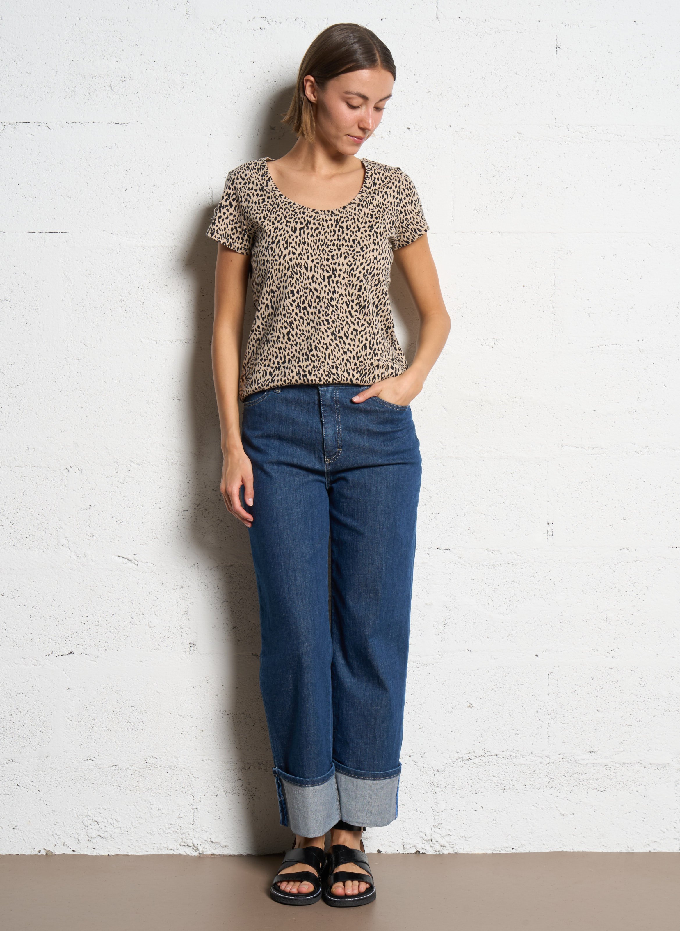 Straight raw denim jeans with large cuffs PLEASE Blue