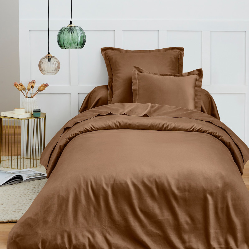 140 x 200 cm "premium" duvet cover for single bed COTON PUR Brown