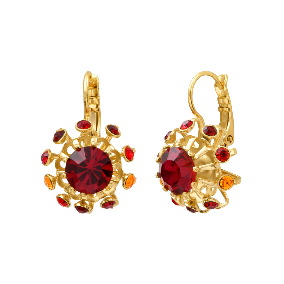 Small festive rhinestone sleeper earrings SATELLITE PARIS Red