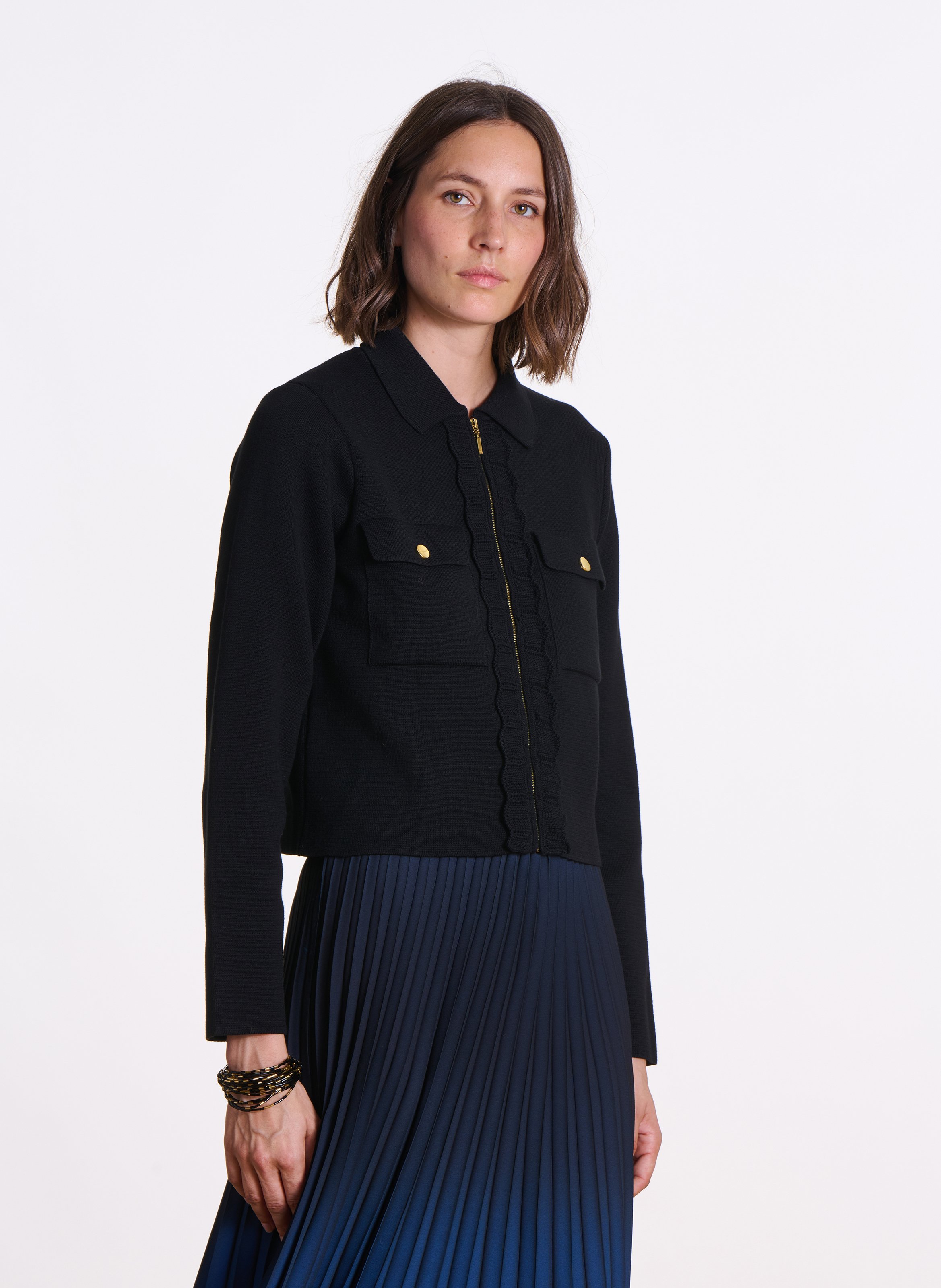 Gilet col chemise en coton bio LA FEE MARABOUTEE Noir