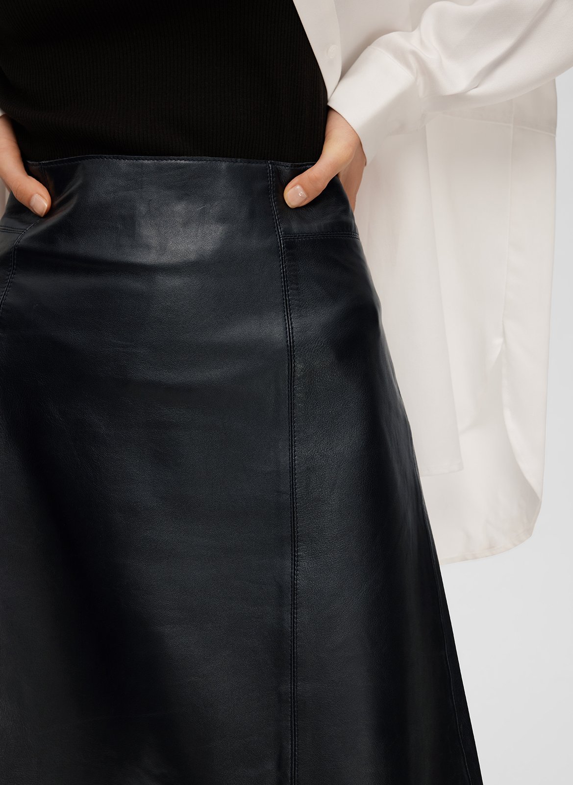 Leather midi skirt SELECTED Black