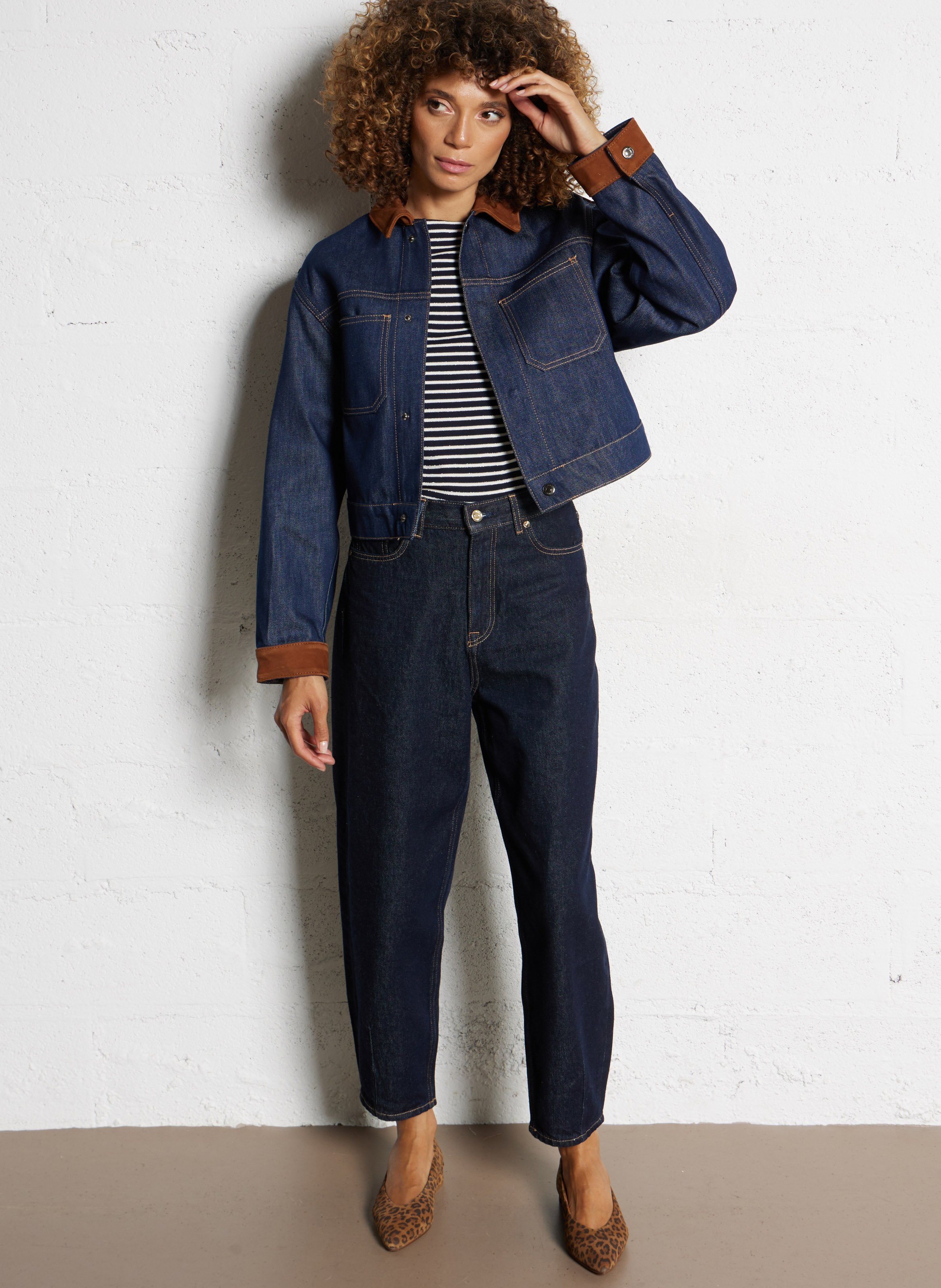 Veste courte en denim avec empiècements suède LIU JO Bleu