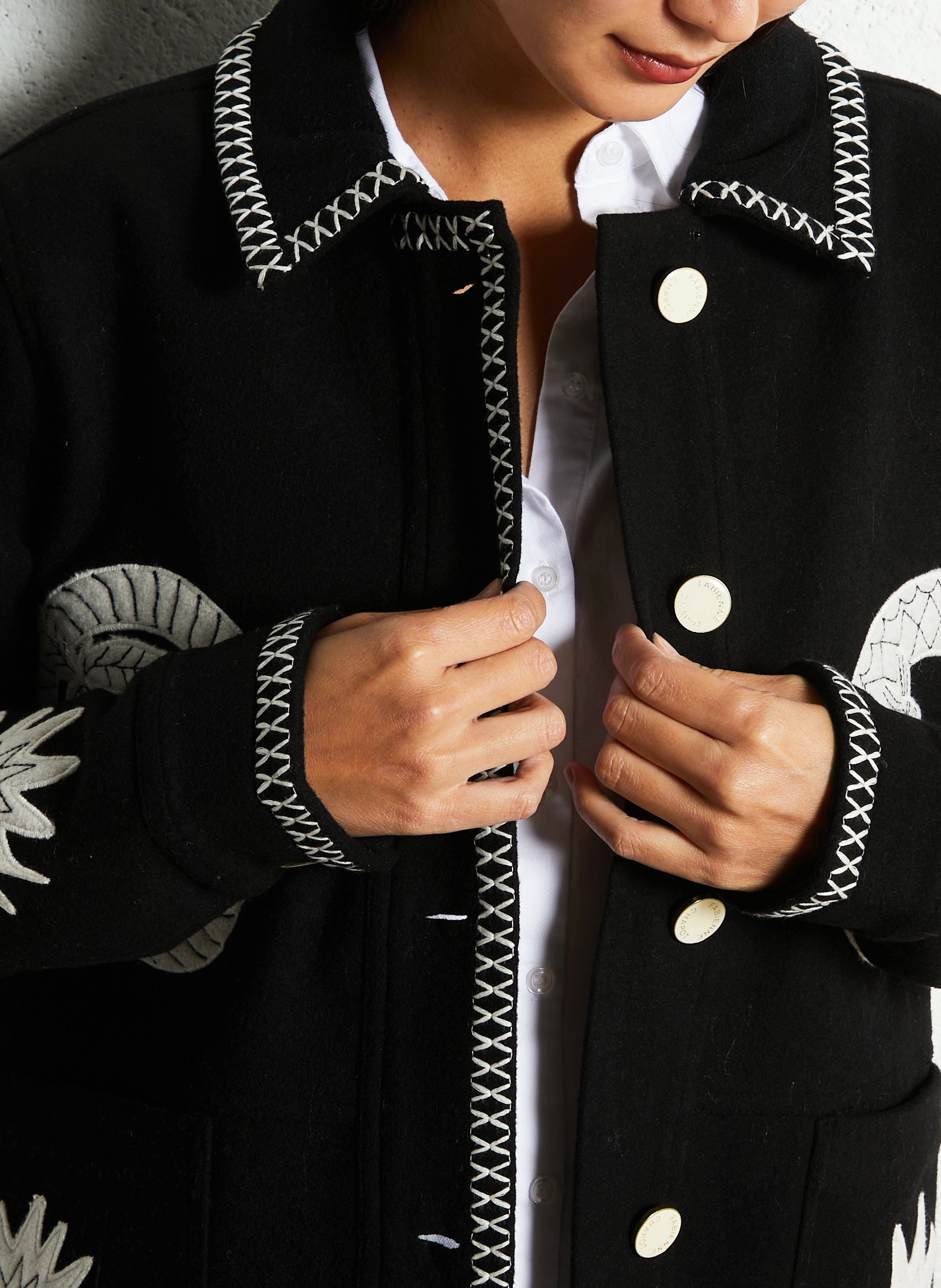 Veste droite col rond en coton mélangé FABIENNE CHAPOT Noir