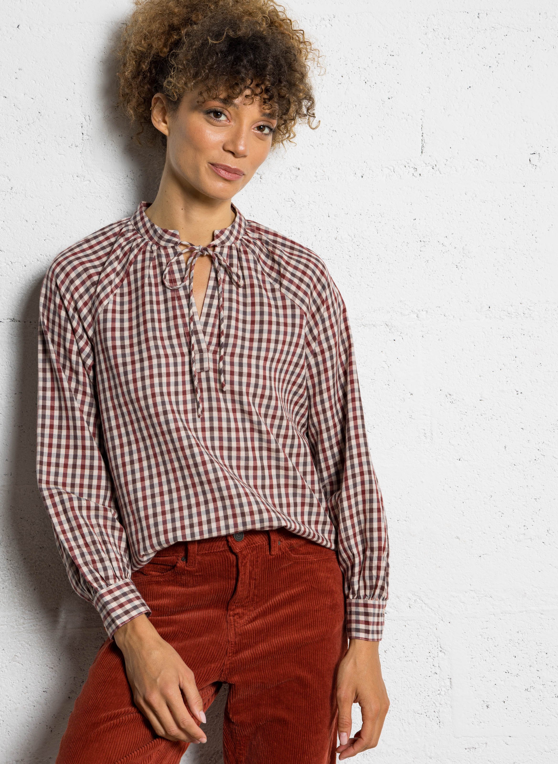 Blouse col rond à carreaux SUD EXPRESS Rouge