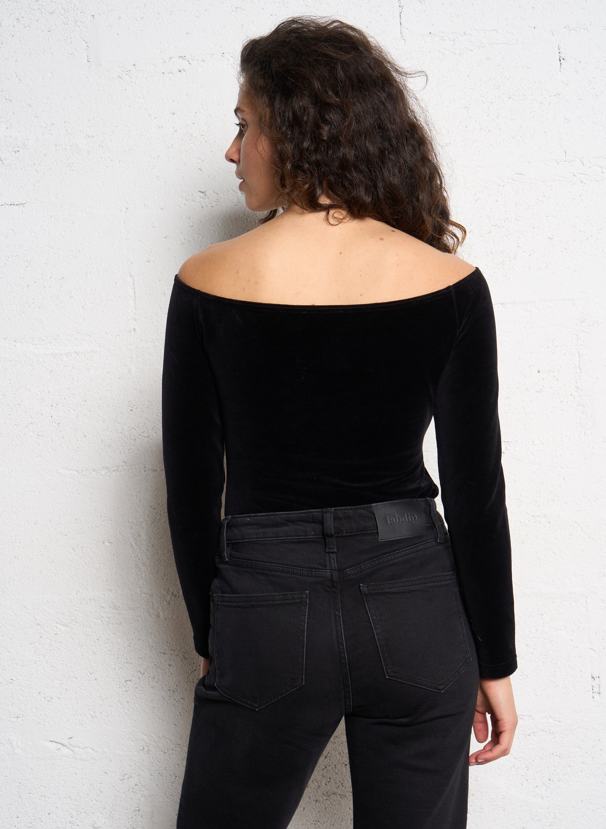 Body col carré en coton mélangé FLAIR Noir