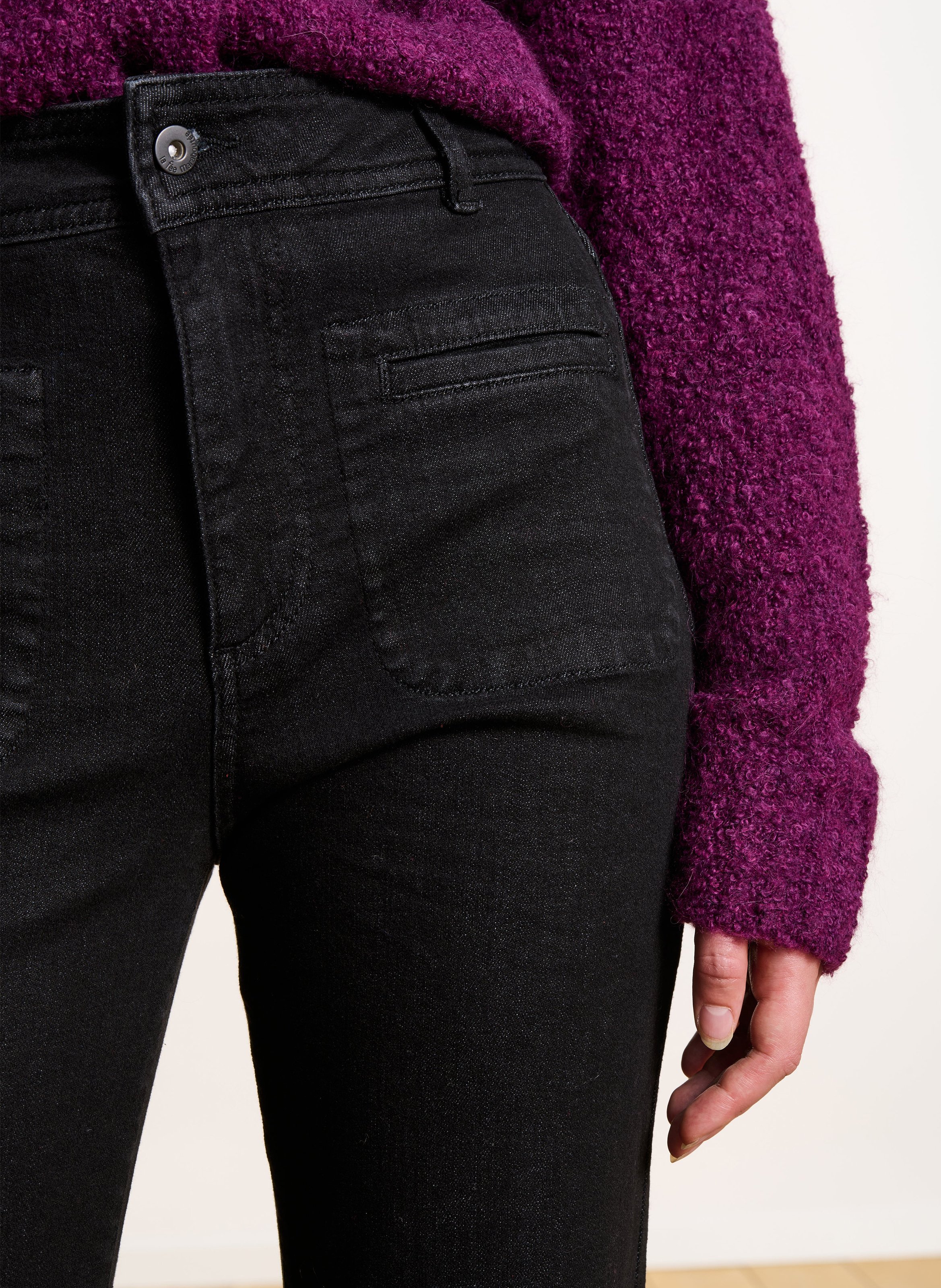 Jean bootcut taille haute en coton biologique mélangé LA FEE MARABOUTEE Noir