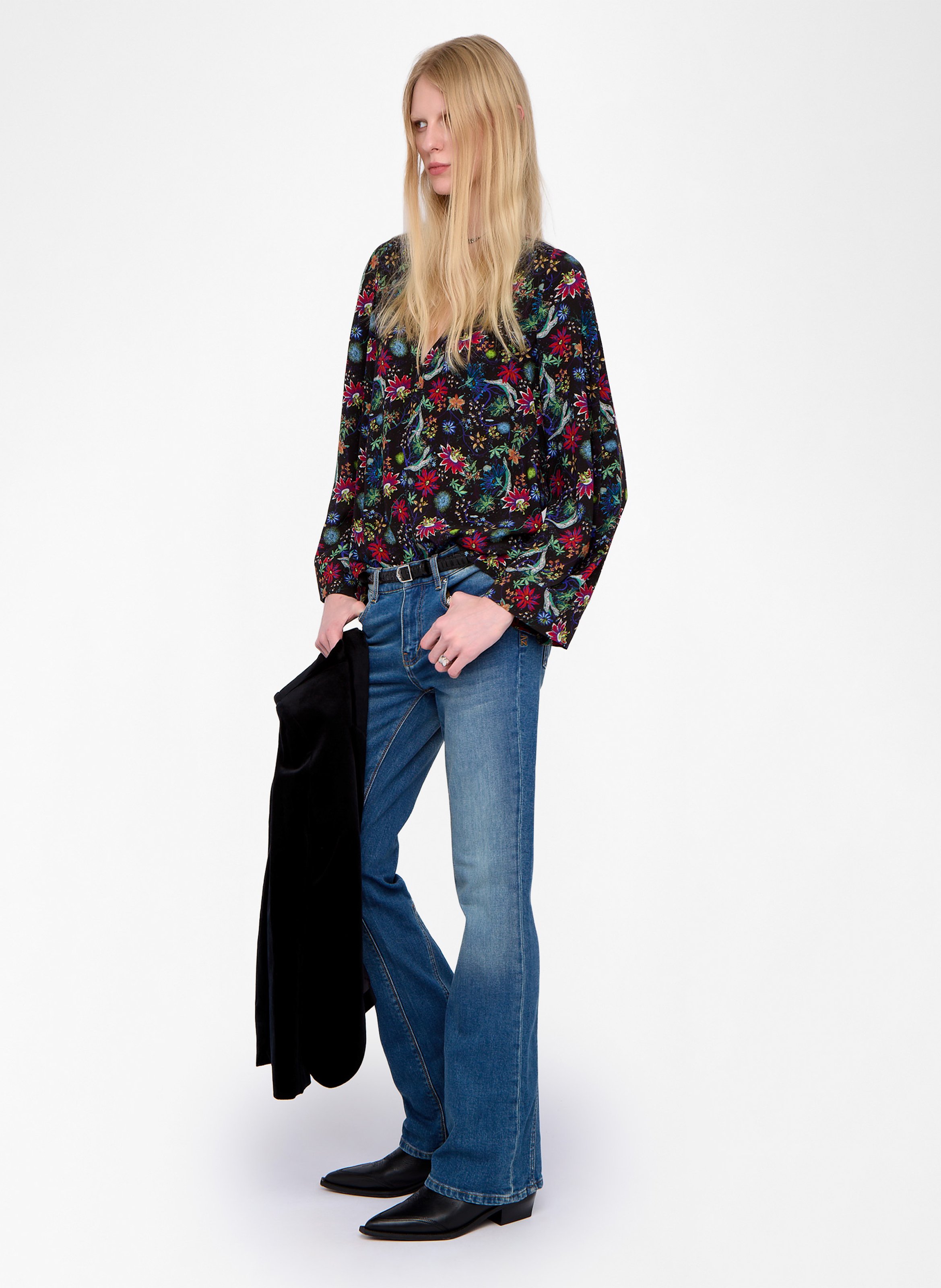 Top col v manches longues fleuri ZADIG&VOLTAIRE Bleu