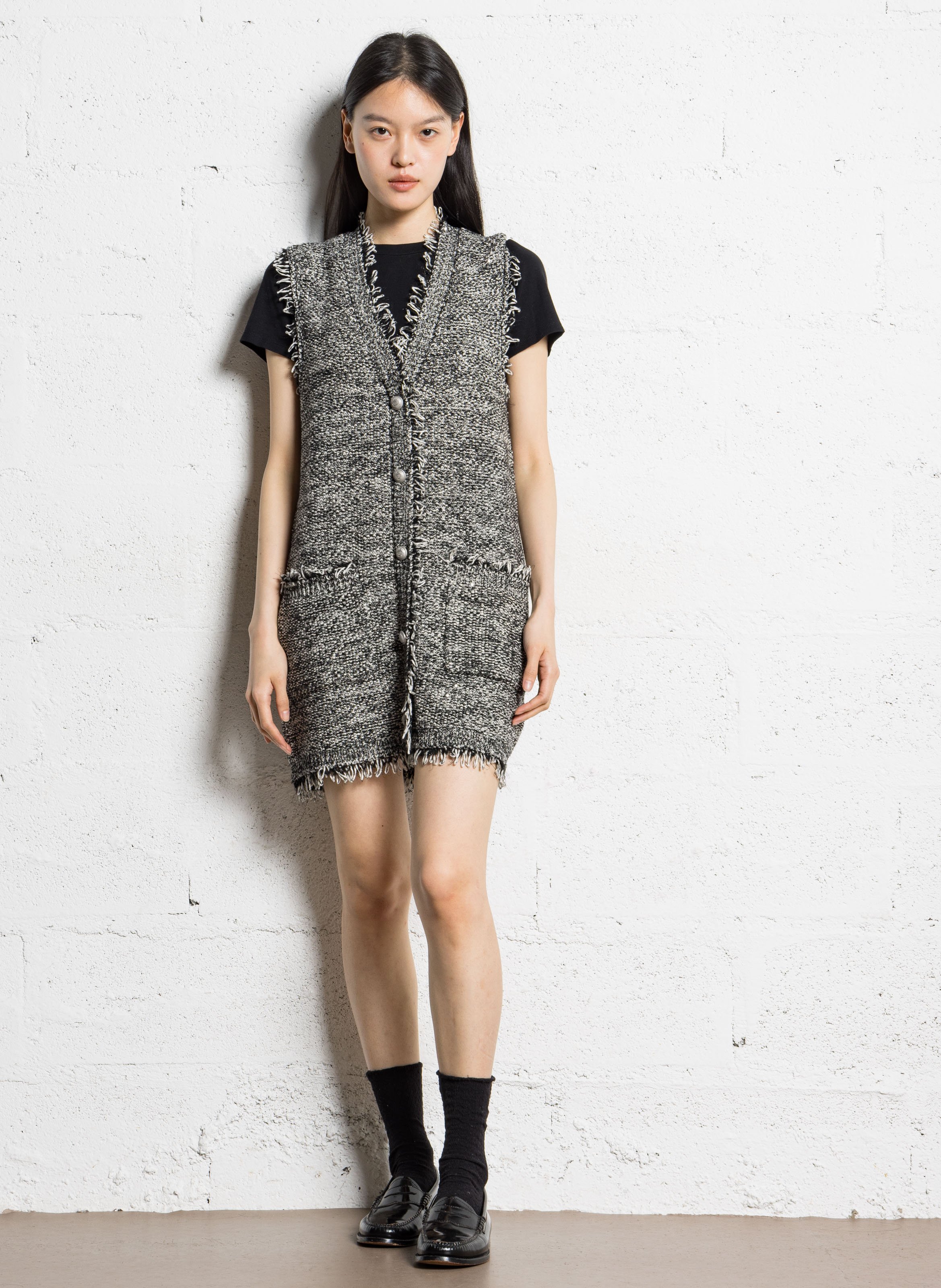 Kurzes Tweedkleid mit V-Ausschnitt IKKS Schwarz