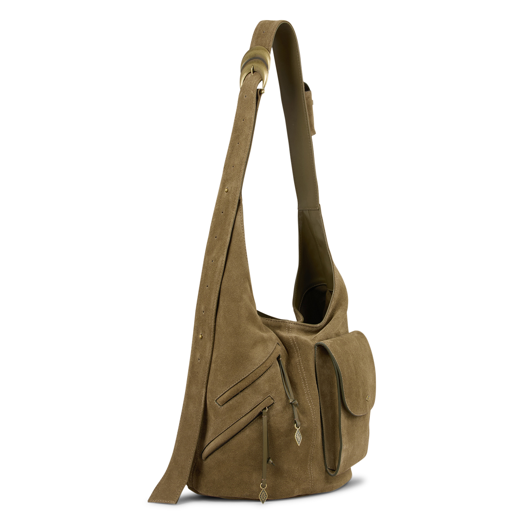 Schoudertas met meerdere zakken van leer BA&SH Kaki