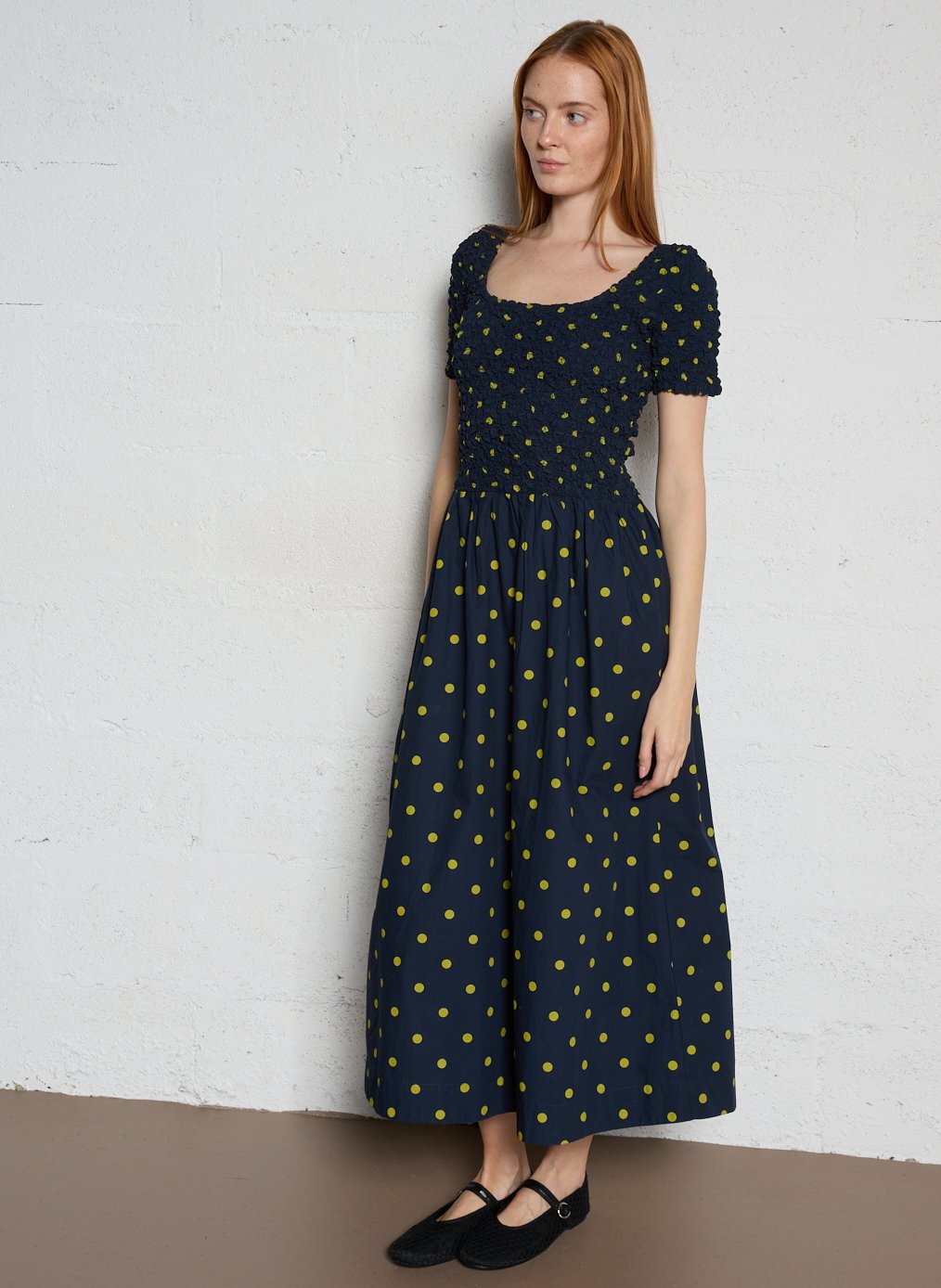 Robe longue col rond en coton bio imprimé DAMSON MADDER Bleu