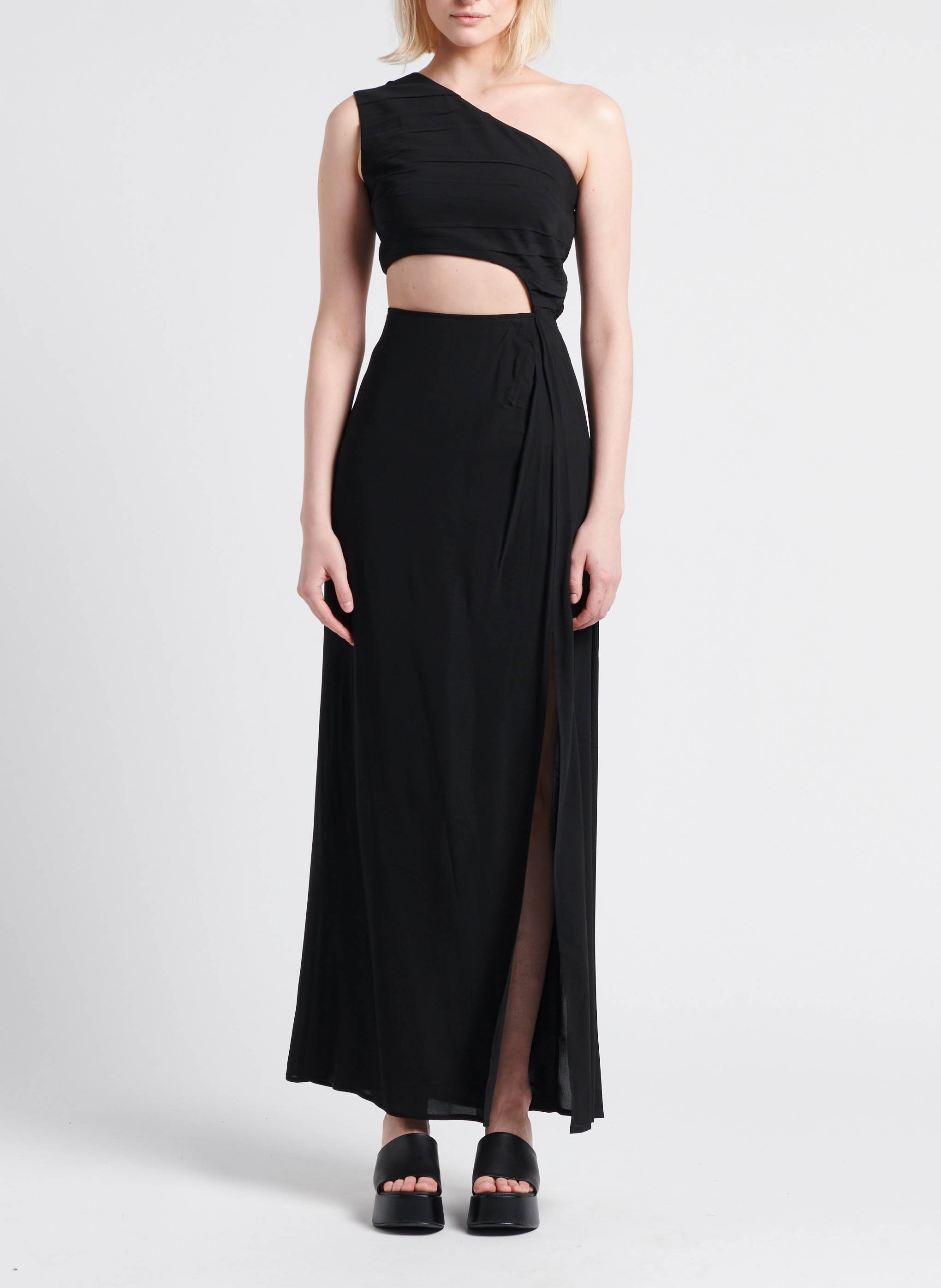 Long dress with asymmetric collar MARGAUX LONNBERG Black