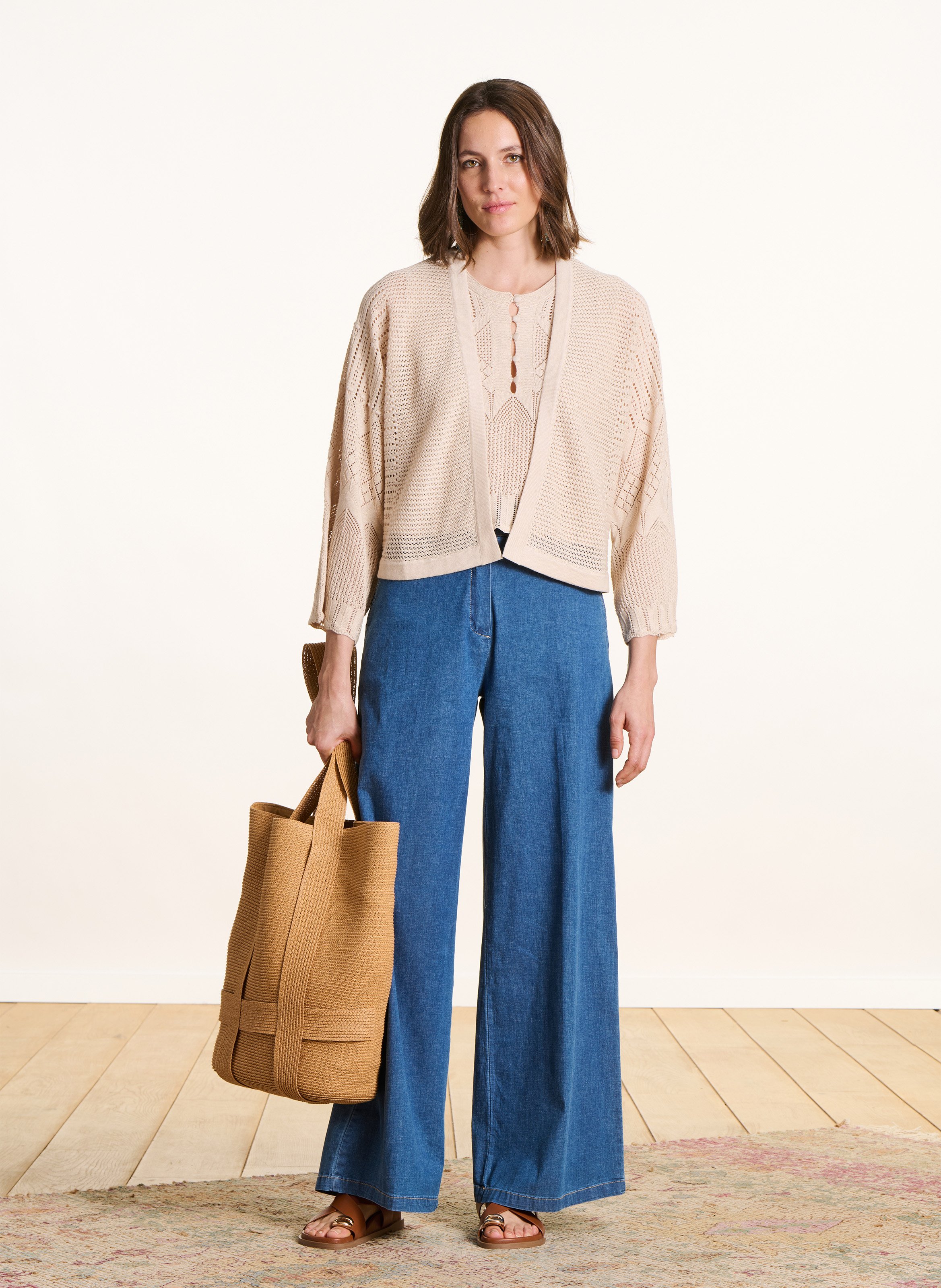 Gilet en maille ajourée LA FEE MARABOUTEE Beige