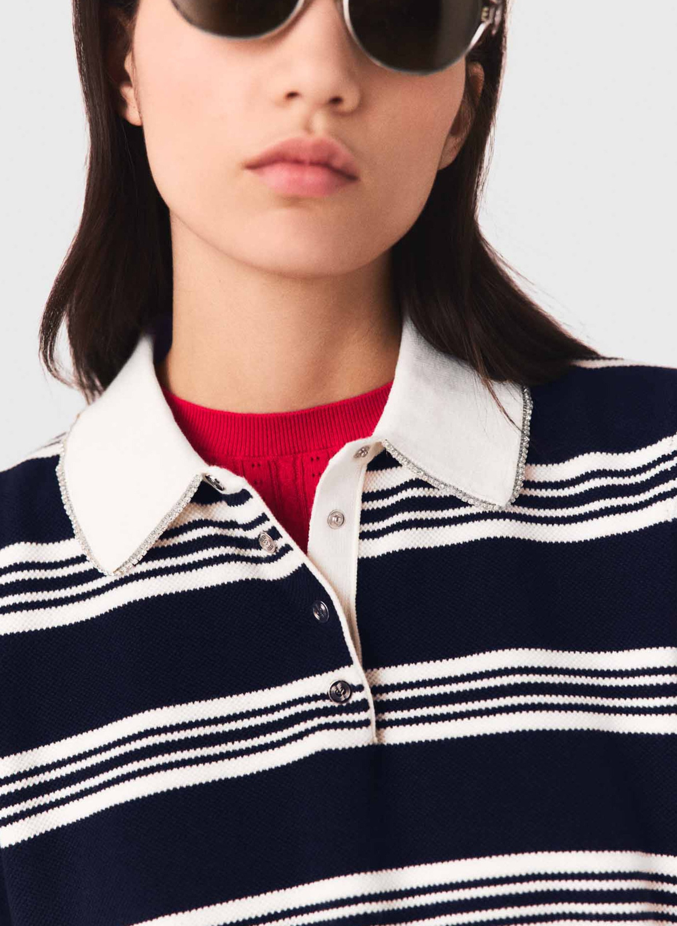 Polo in aansluitende gebreide katoenmix MAJE Beige