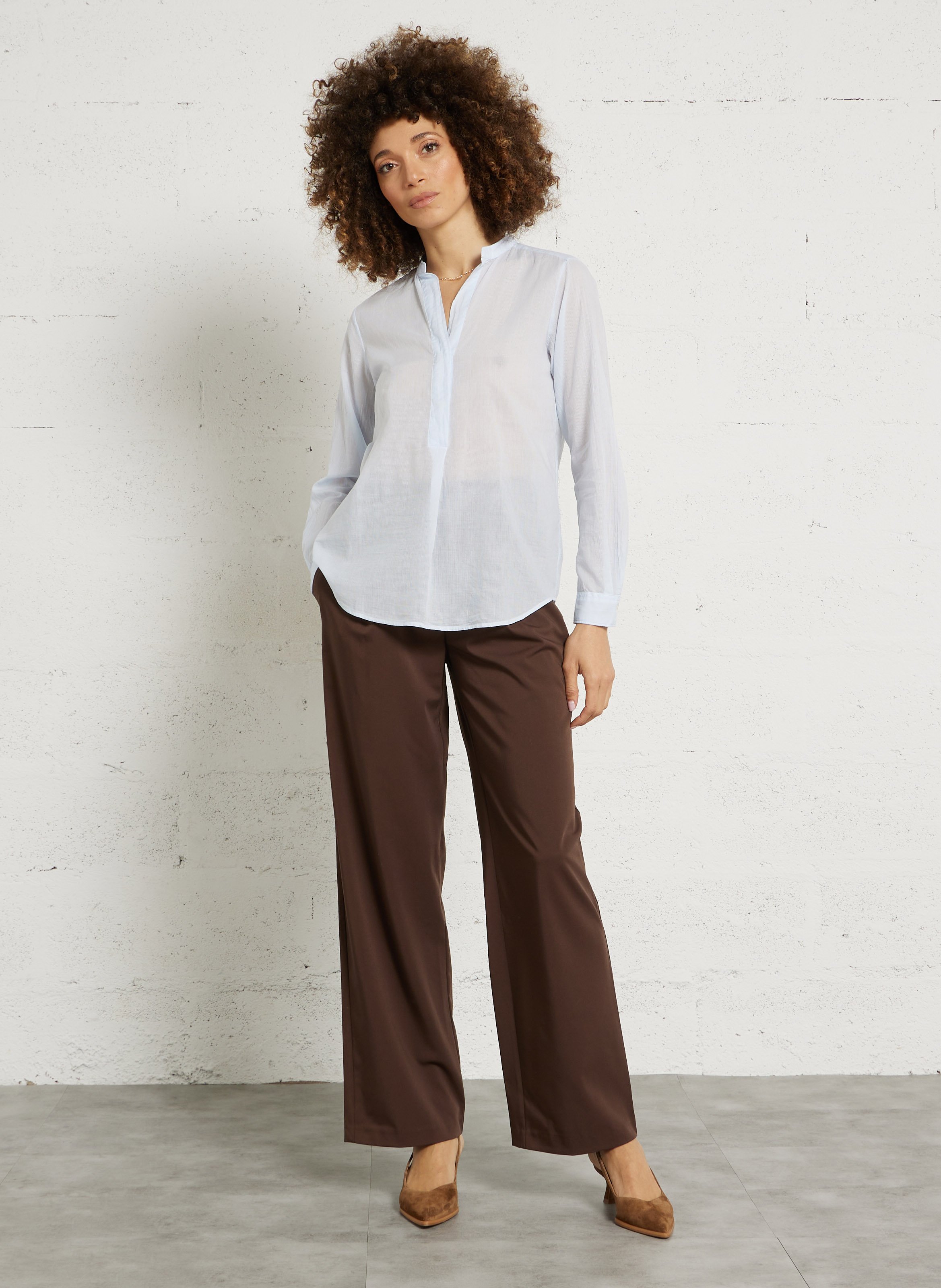 Top droit col tunisien en coton HARTFORD Bleu