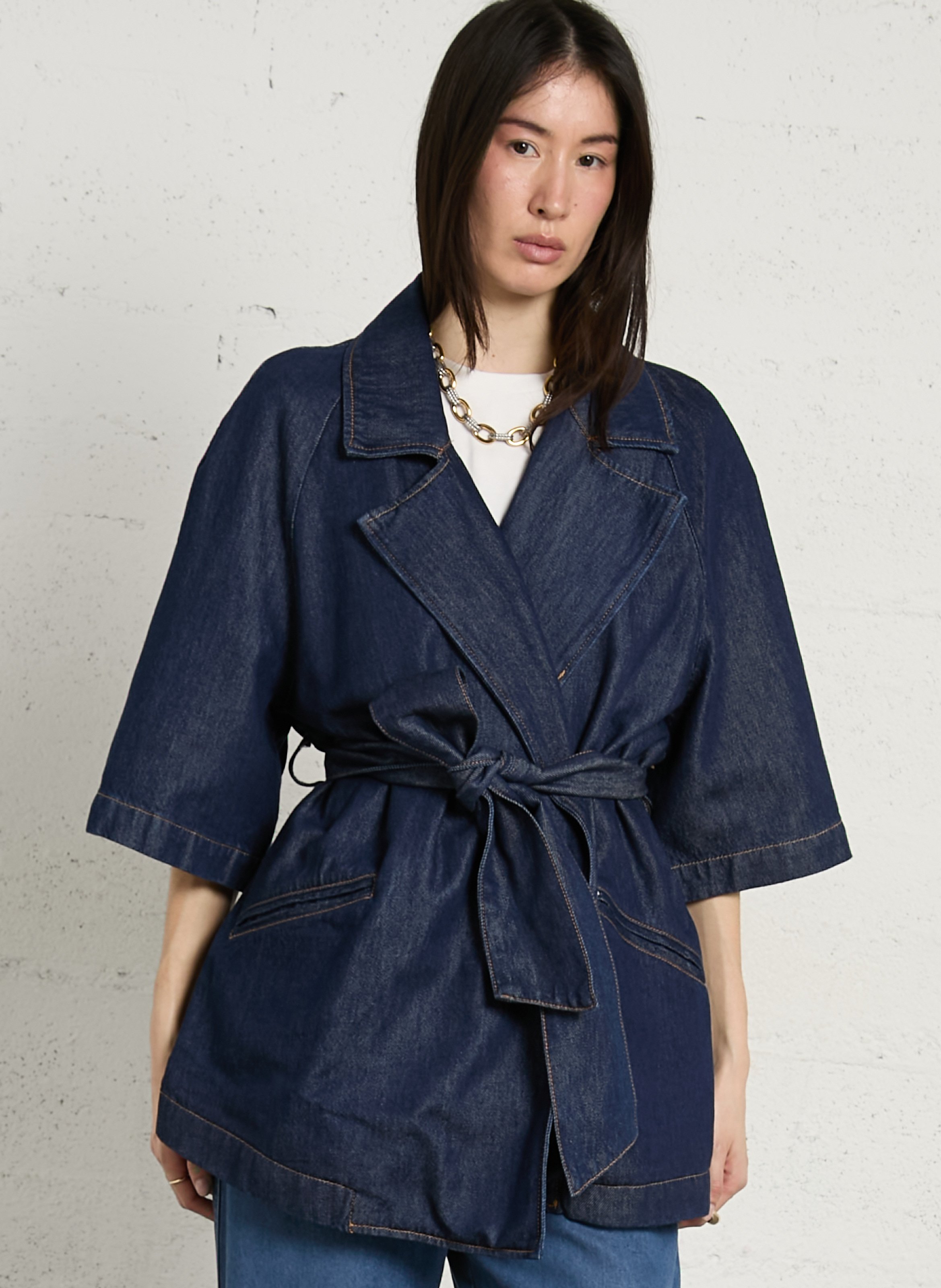 Tailored collar denim jacket in blended cotton PLEASE Blue