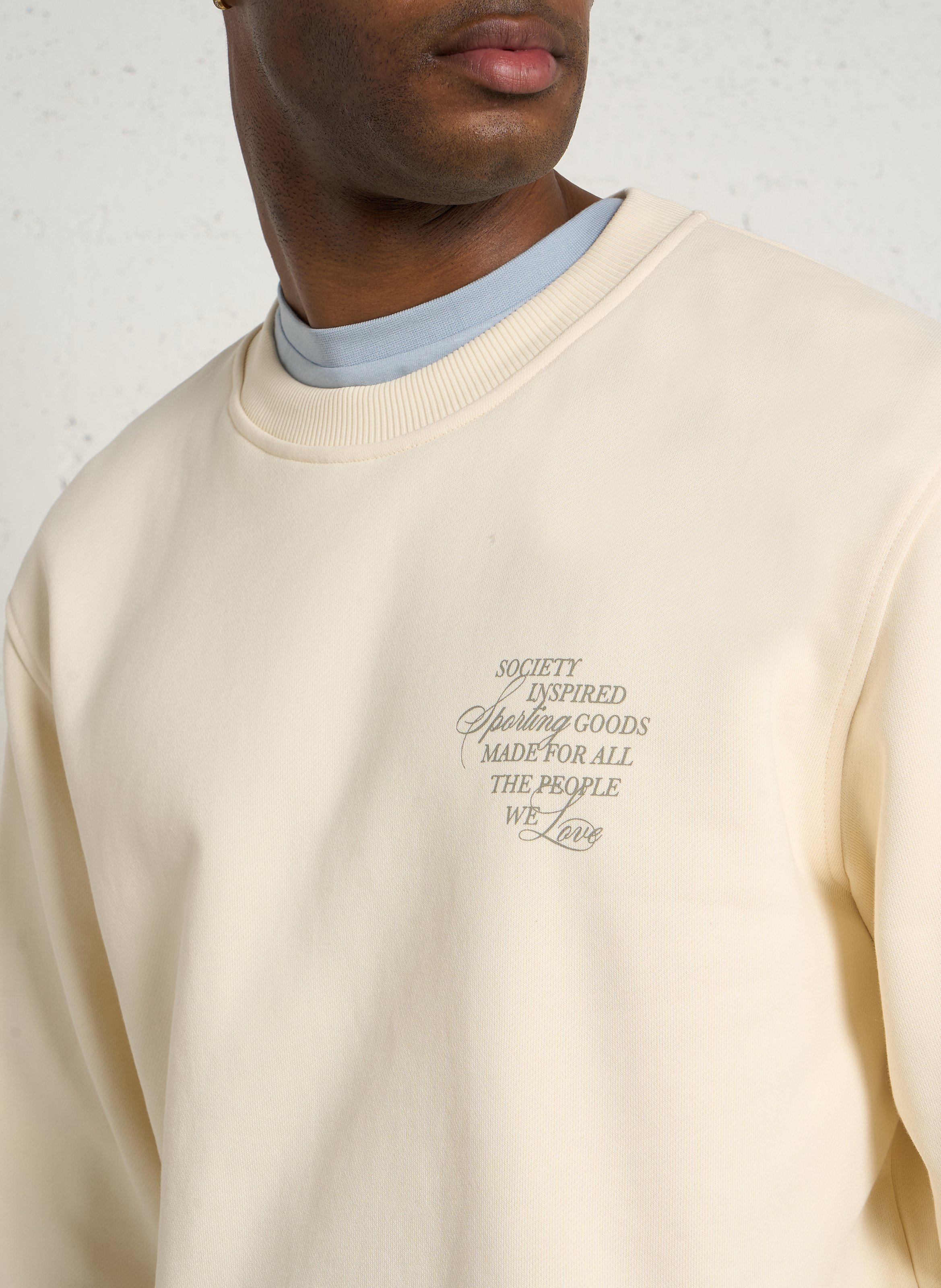 Sweat droit col rond sérigraphié en coton organique LES DEUX Beige