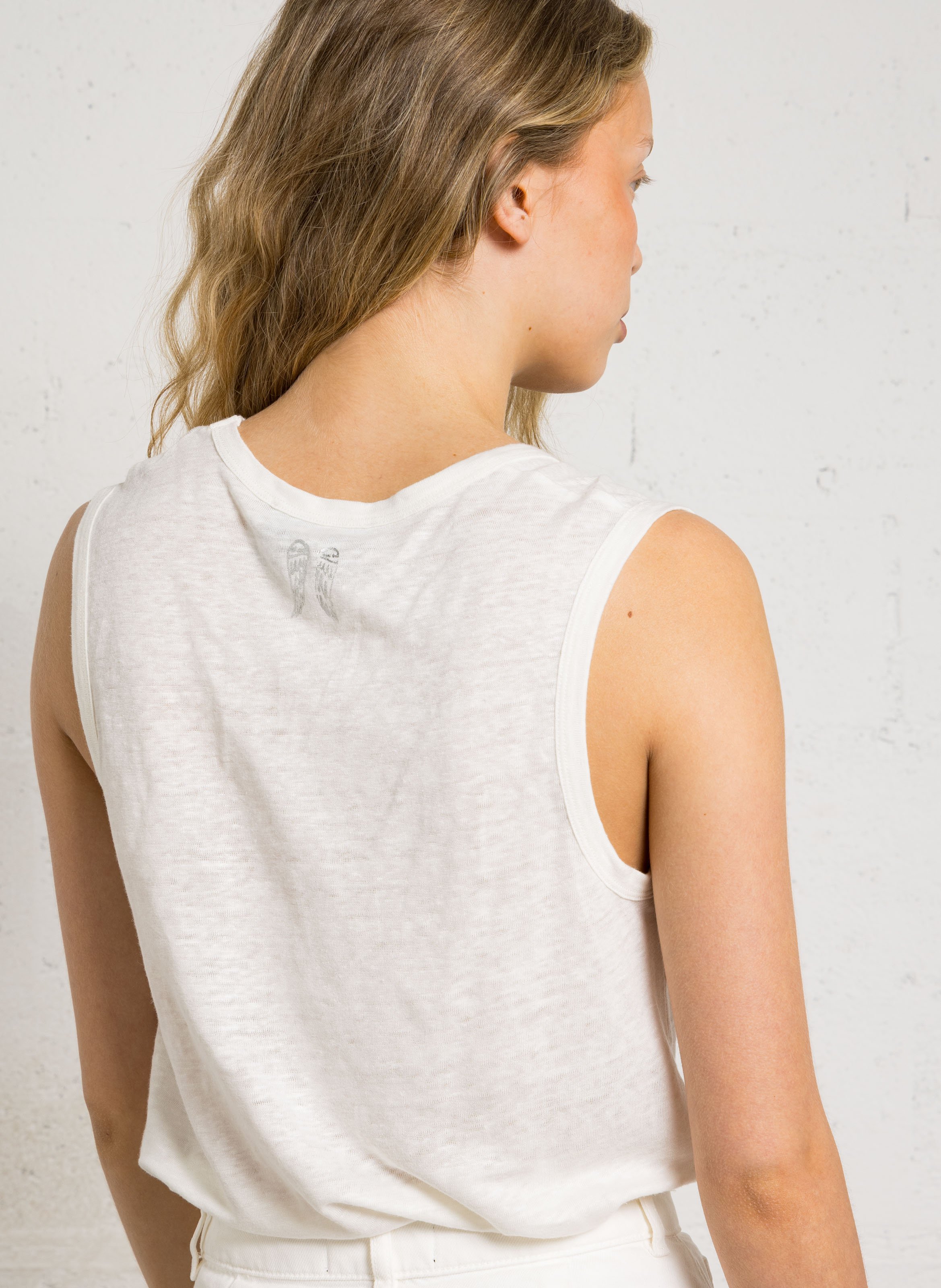 Débardeur droit col rond en lin  BERENICE Blanc