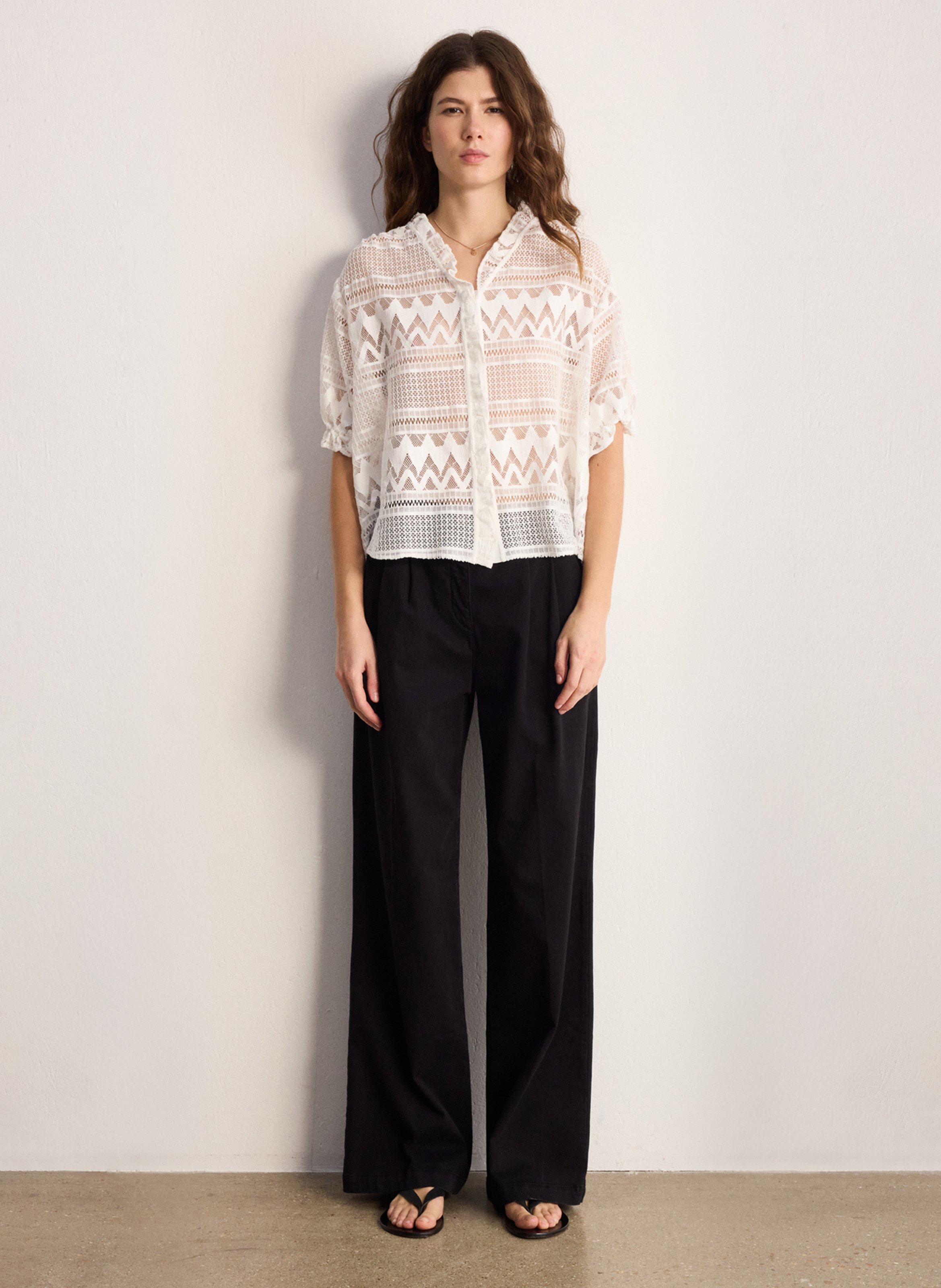 Blouse met V-hals van gemengd katoen PABLO Wit