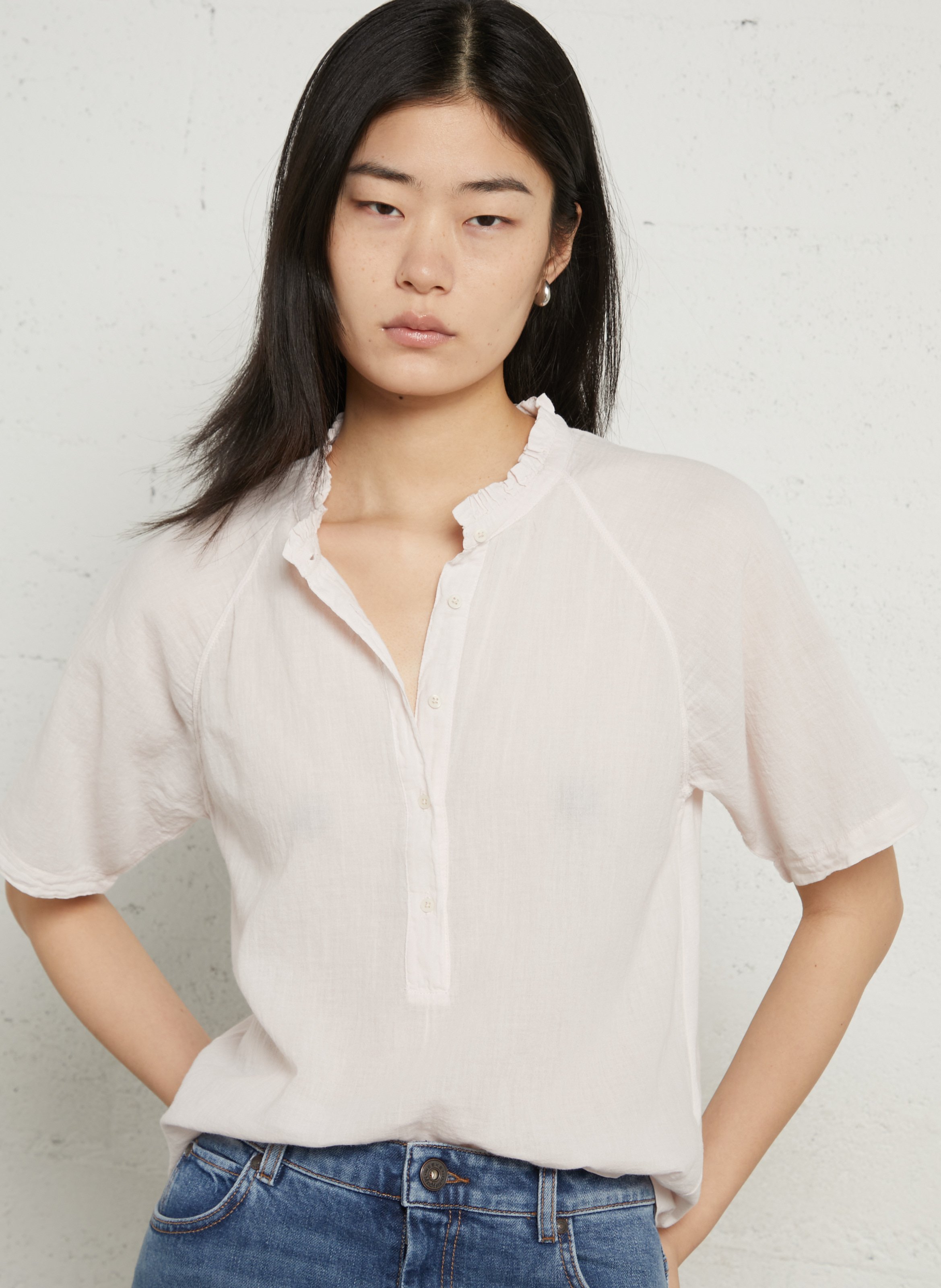 Chemise col victorien en coton HARTFORD Rose