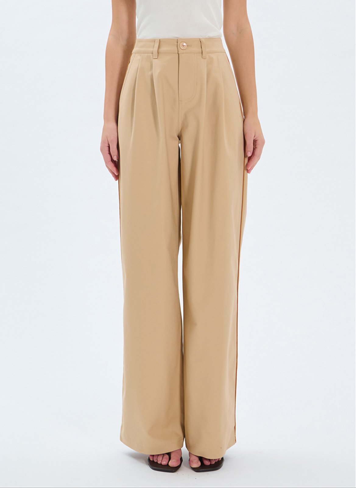 Weite Hose aus Baumwoll-Mix mit hohem Bund ZAPA Beige