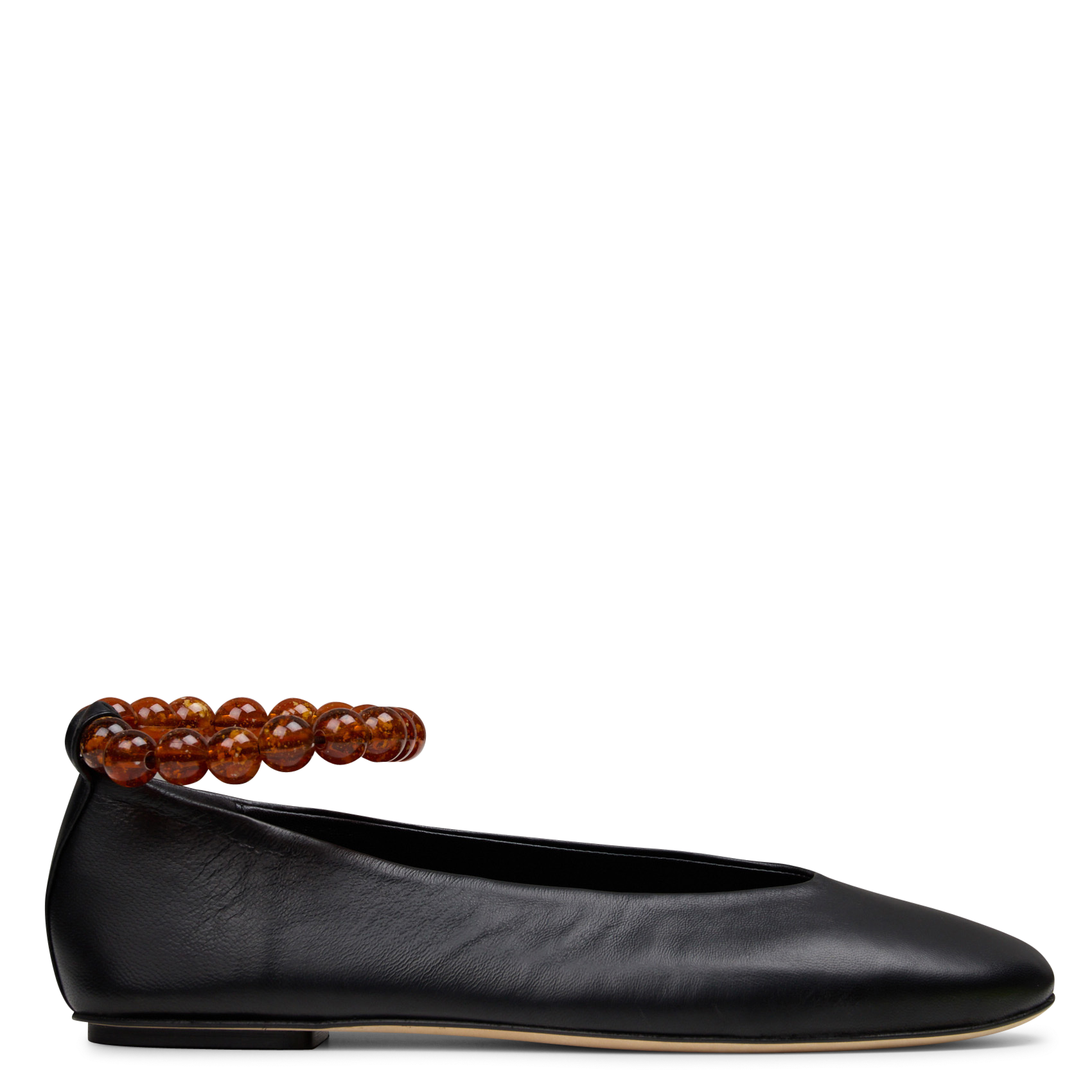 Ballerines unies à lanière perles en cuir lisse ODARE Noir