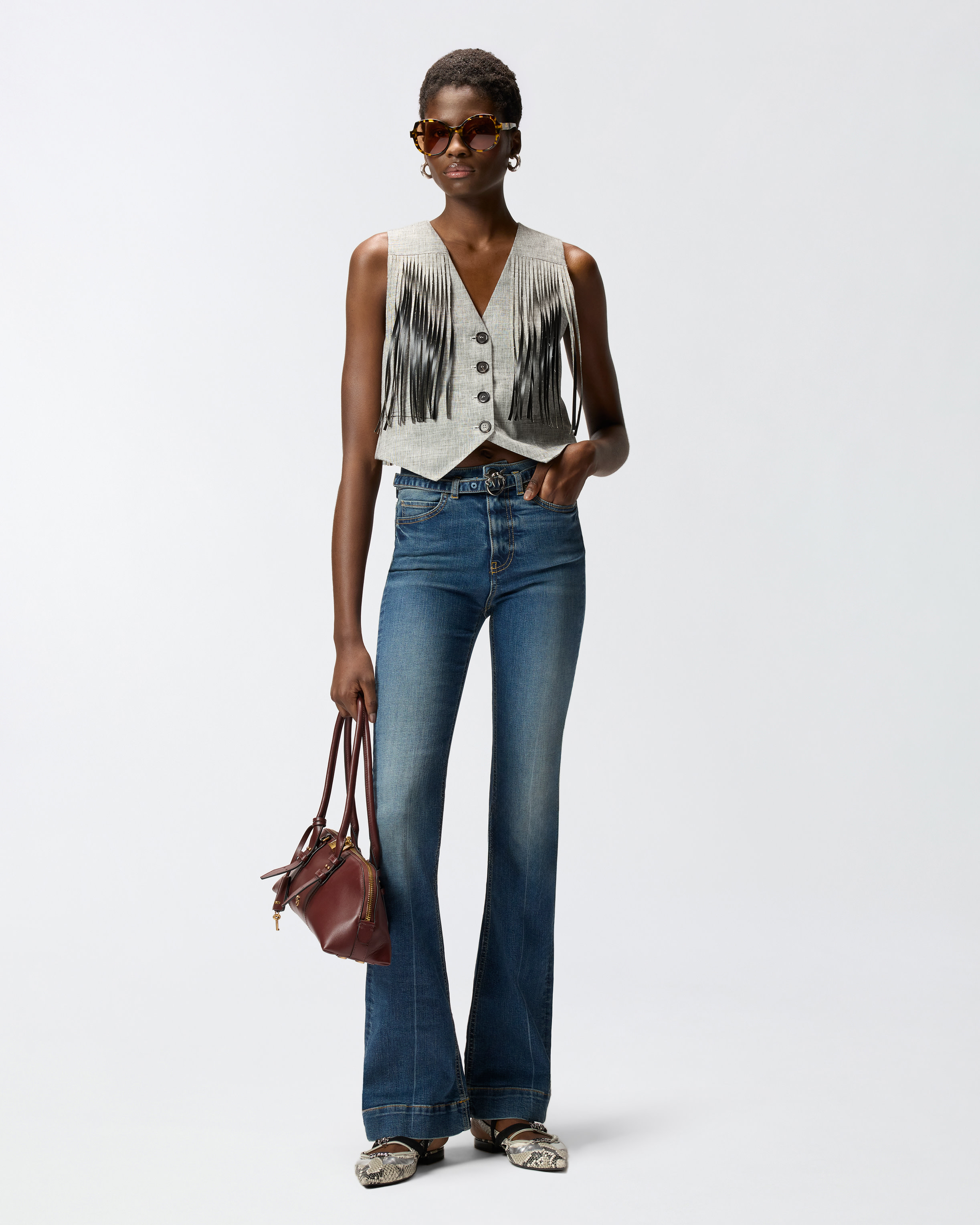 Jean foncé avec ceinture à boucle love birds PINKO Bleu