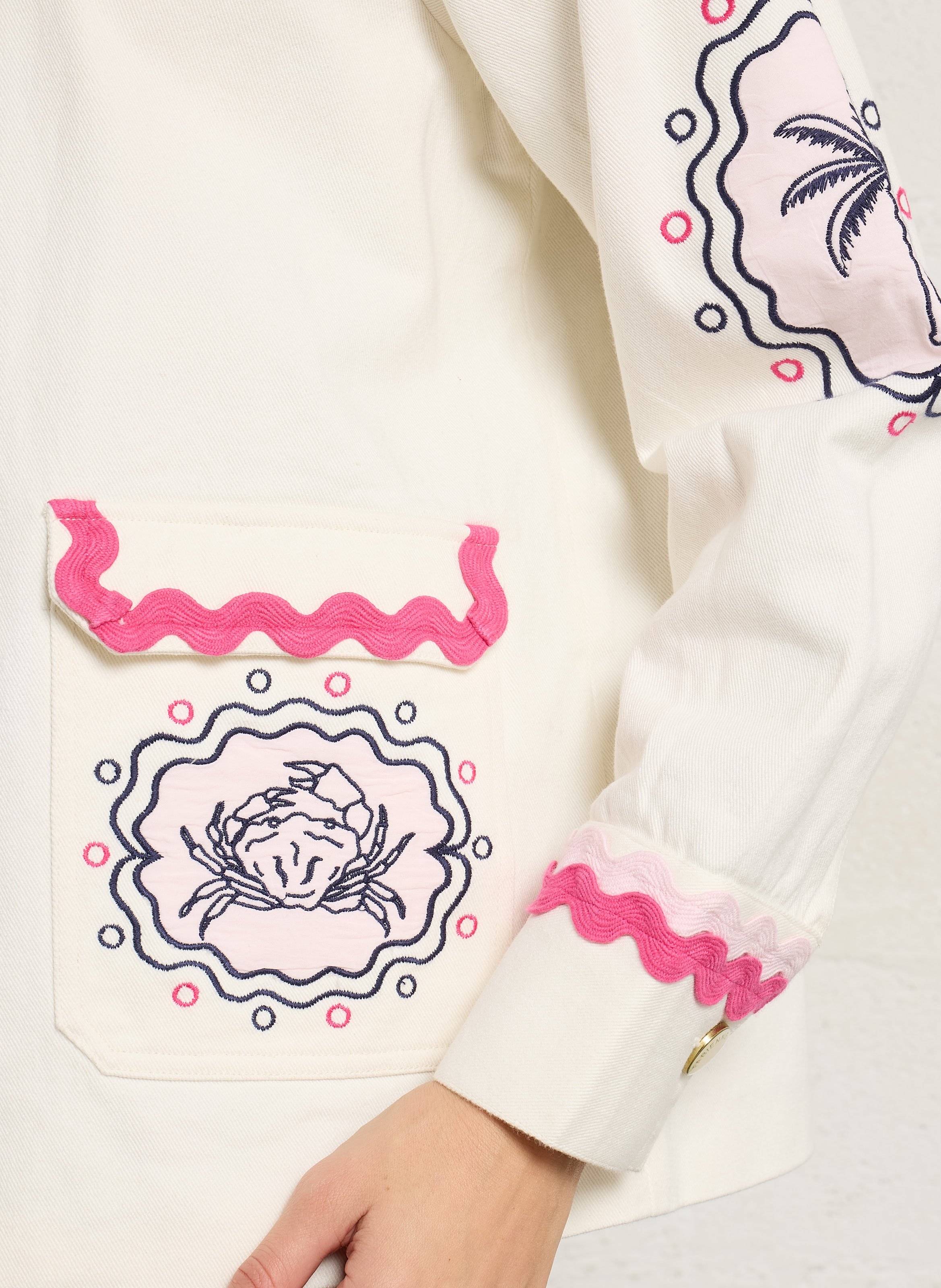 Embroidered cotton jacket with classic collar FABIENNE CHAPOT White